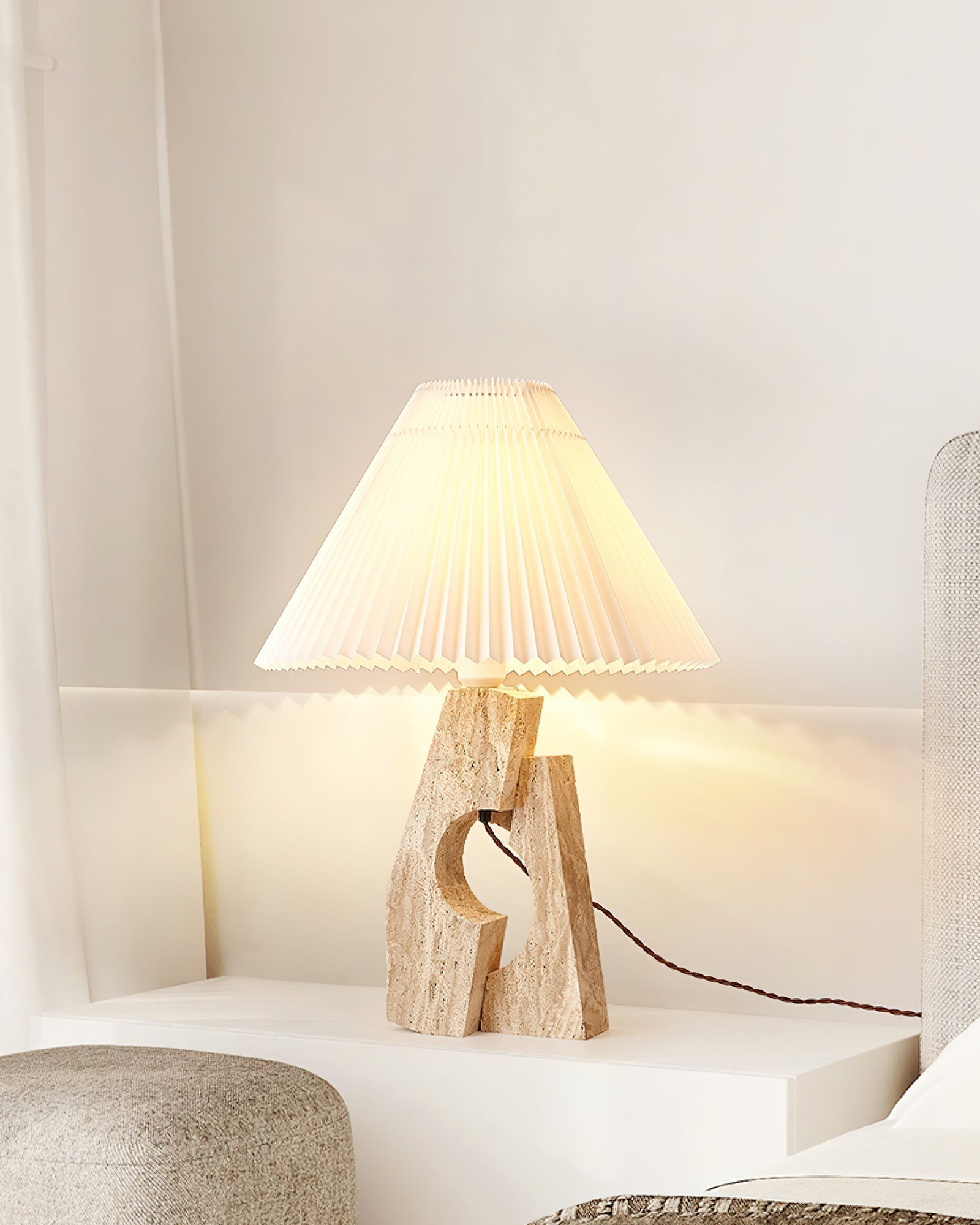 Arvinyra Sculptural Travertine Table Lamp - Letslighting