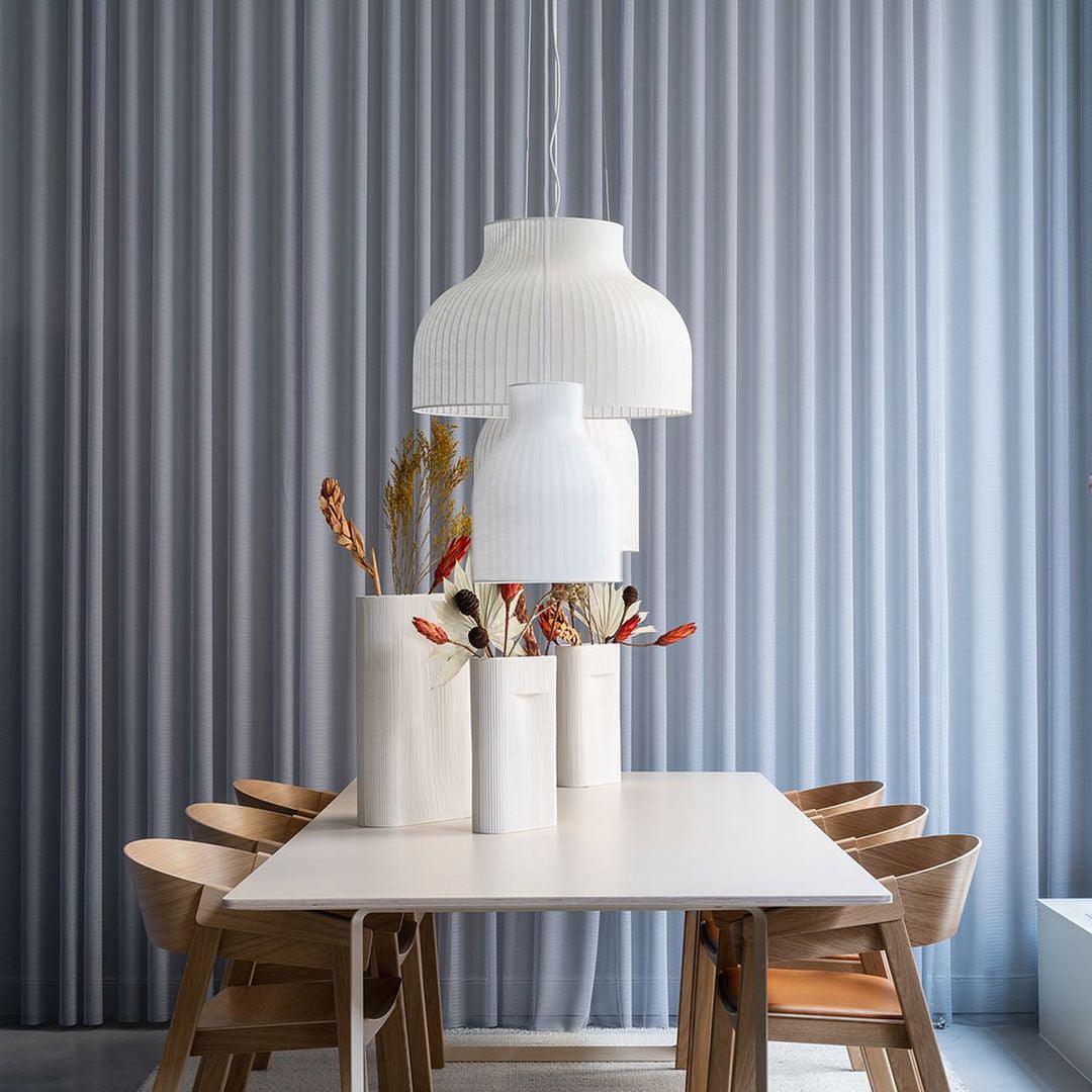 Pendant Light Silk Bell Shade Pleated Curved Modern Minimalist - Letslighting