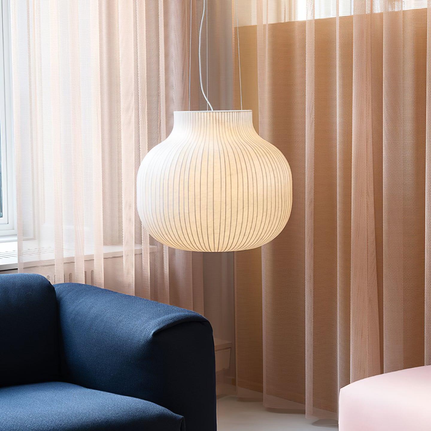 Pendant Light Silk Bell Shade Pleated Curved Modern Minimalist - Letslighting