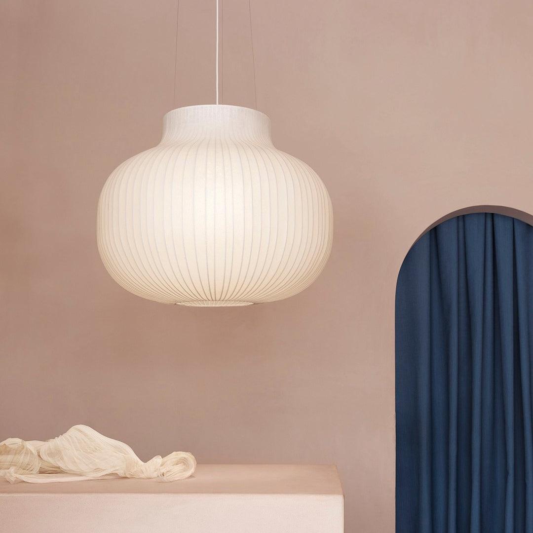 Pendant Light Silk Bell Shade Pleated Curved Modern Minimalist - Letslighting