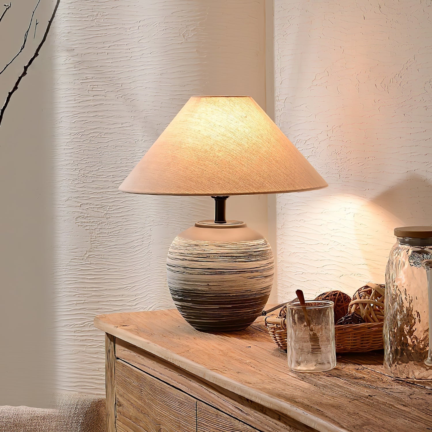 Strata Modern Ceramic & Fabric Table Lamp