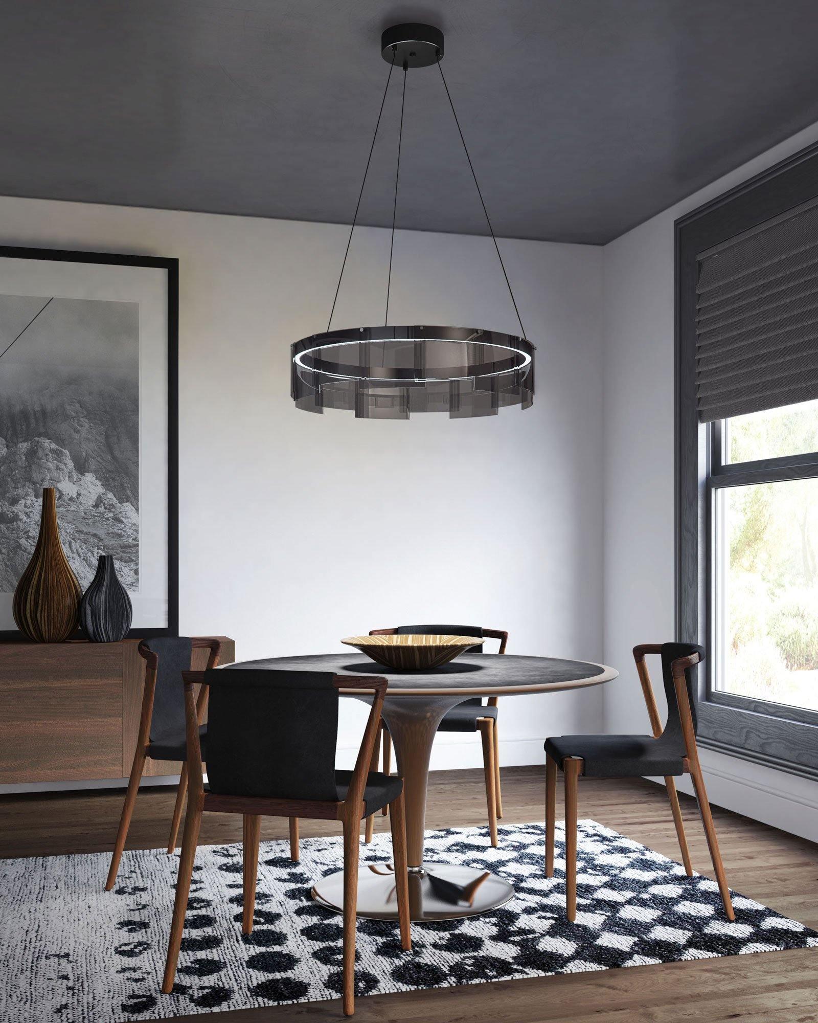 Lustra Chandelier LED Ring Black Glass Modern - Letslighting