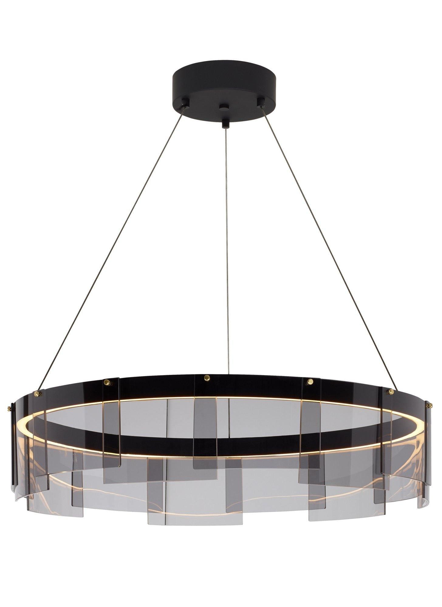 Lustra Chandelier LED Ring Black Glass Modern - Letslighting