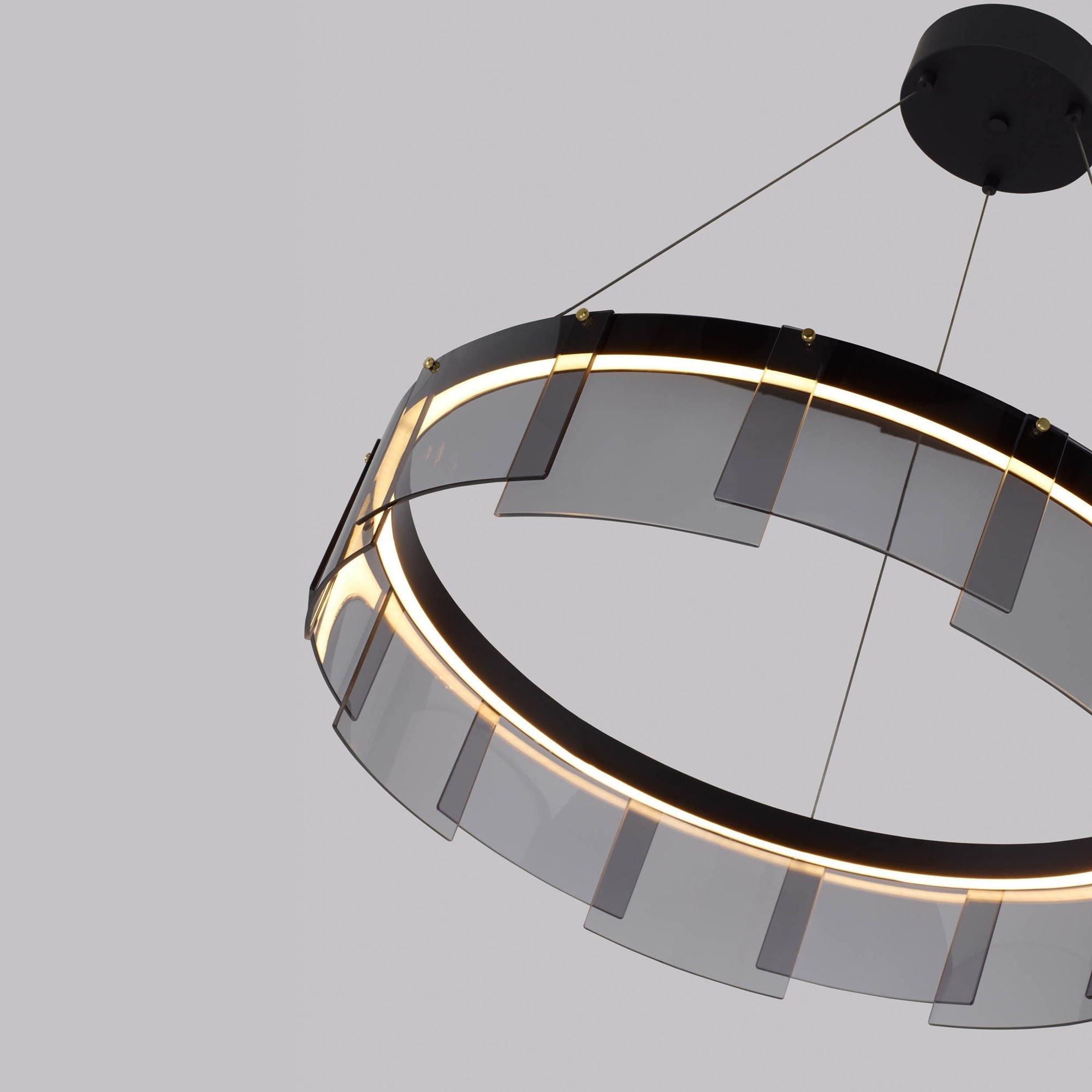 Lustra Chandelier LED Ring Black Glass Modern - Letslighting