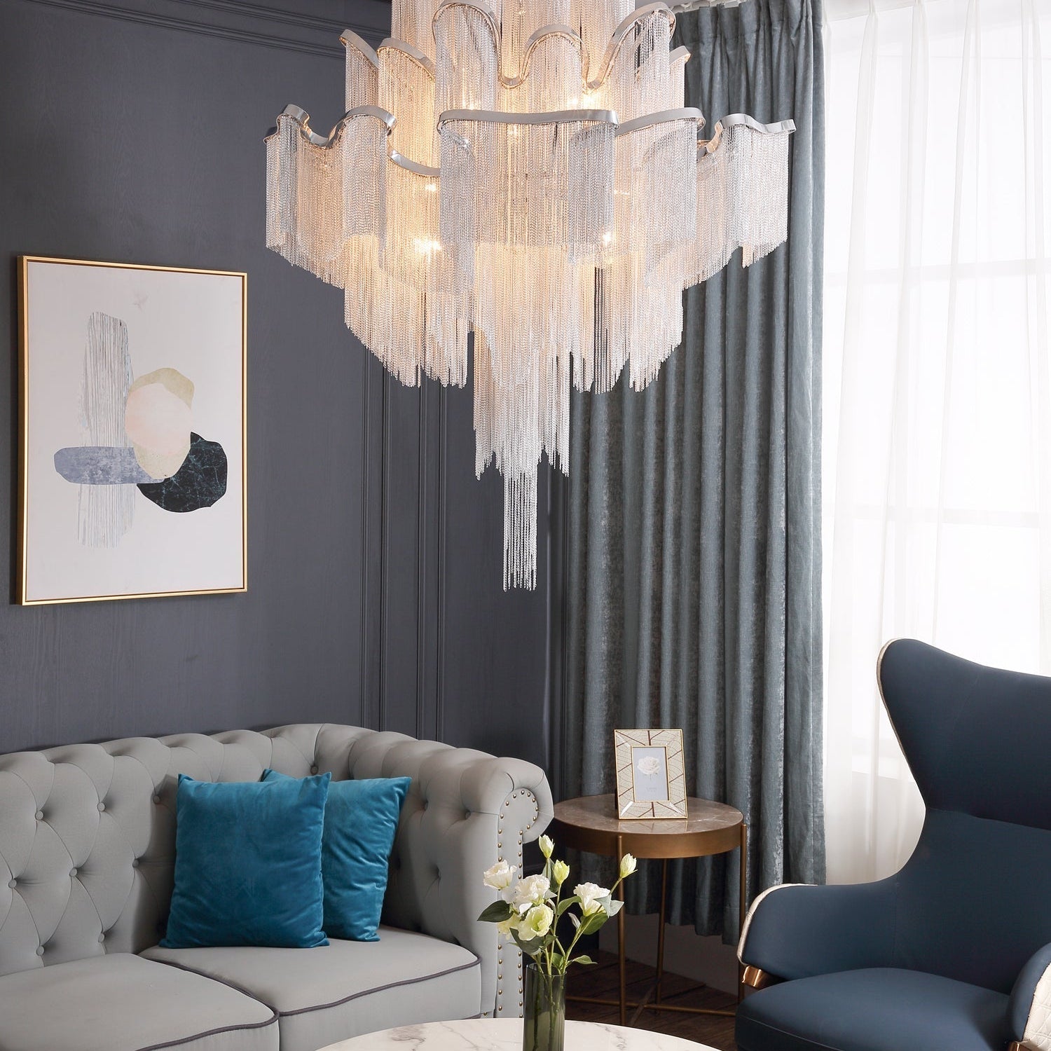 Lustra Pendant Lamp Stream Chain Nickel - Letslighting