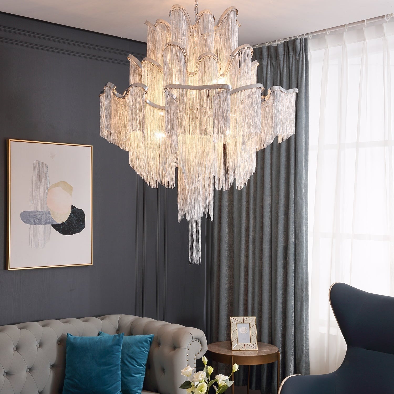 Lustra Pendant Lamp Stream Chain Nickel - Letslighting