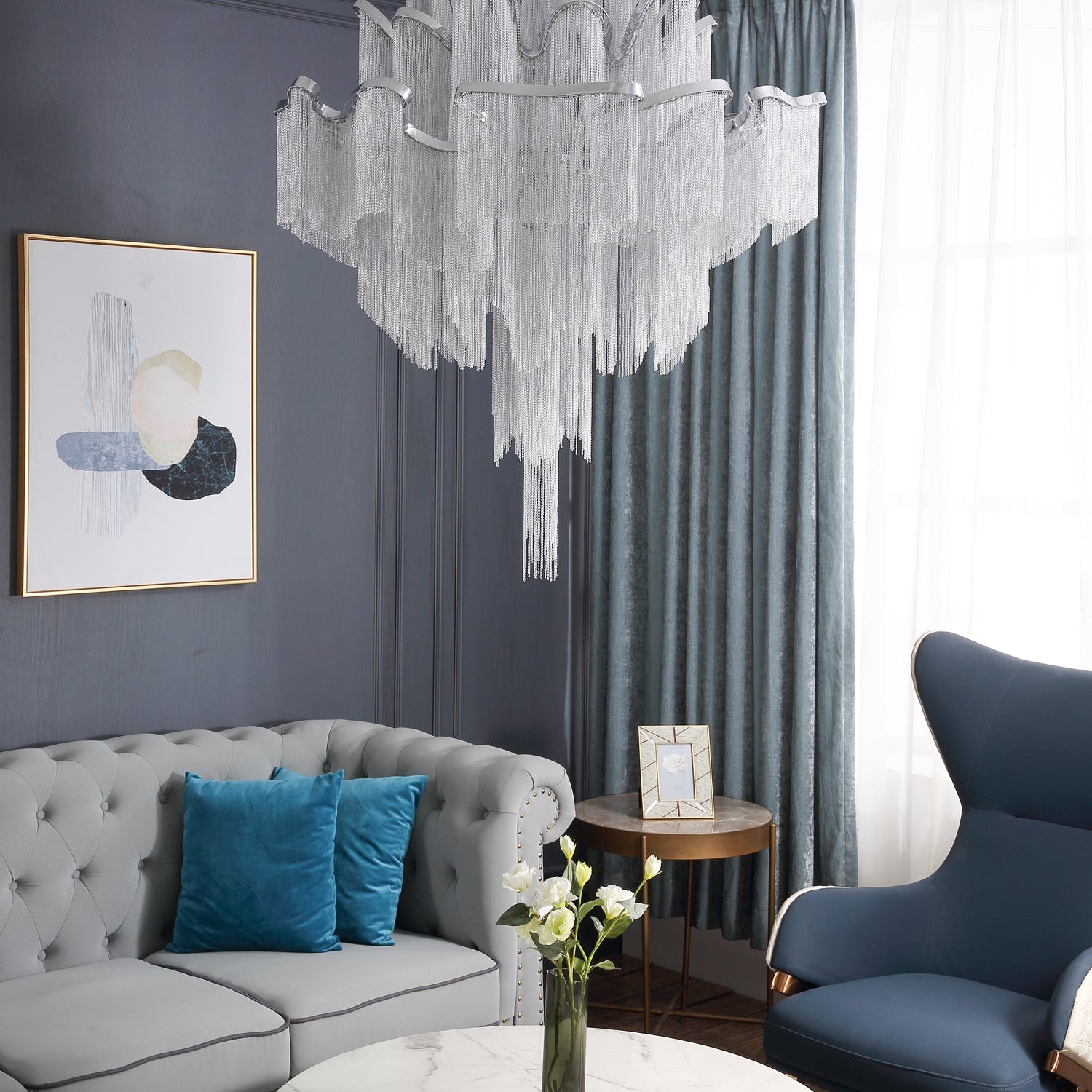 Lustra Pendant Lamp Stream Chain Nickel - Letslighting