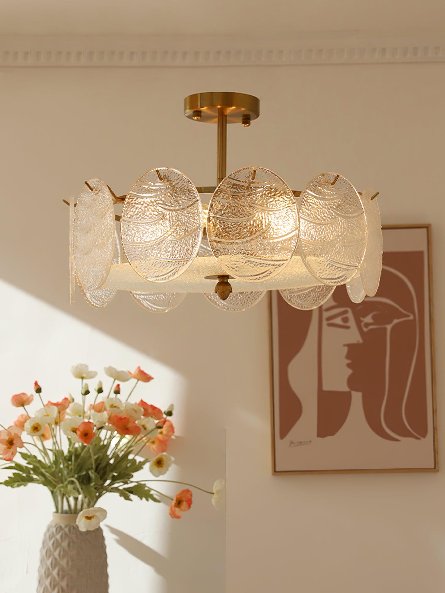 Lustra Ceiling Lamp with Gold Finish and Ribbed Glass - Letslighting