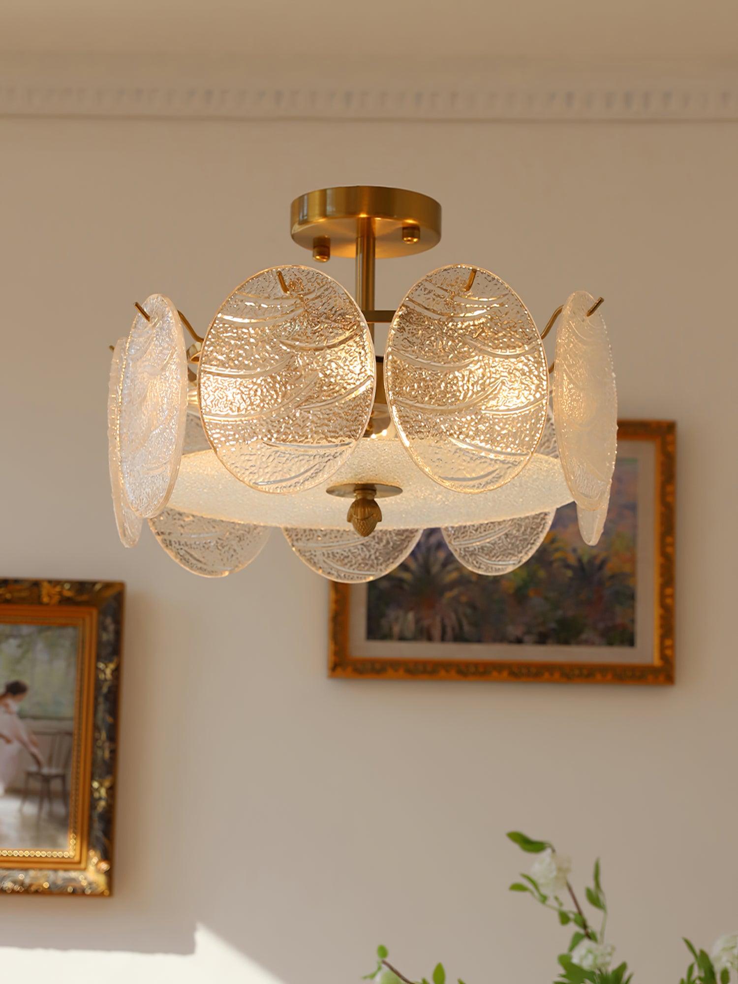 Lustra Ceiling Lamp with Gold Finish and Ribbed Glass - Letslighting