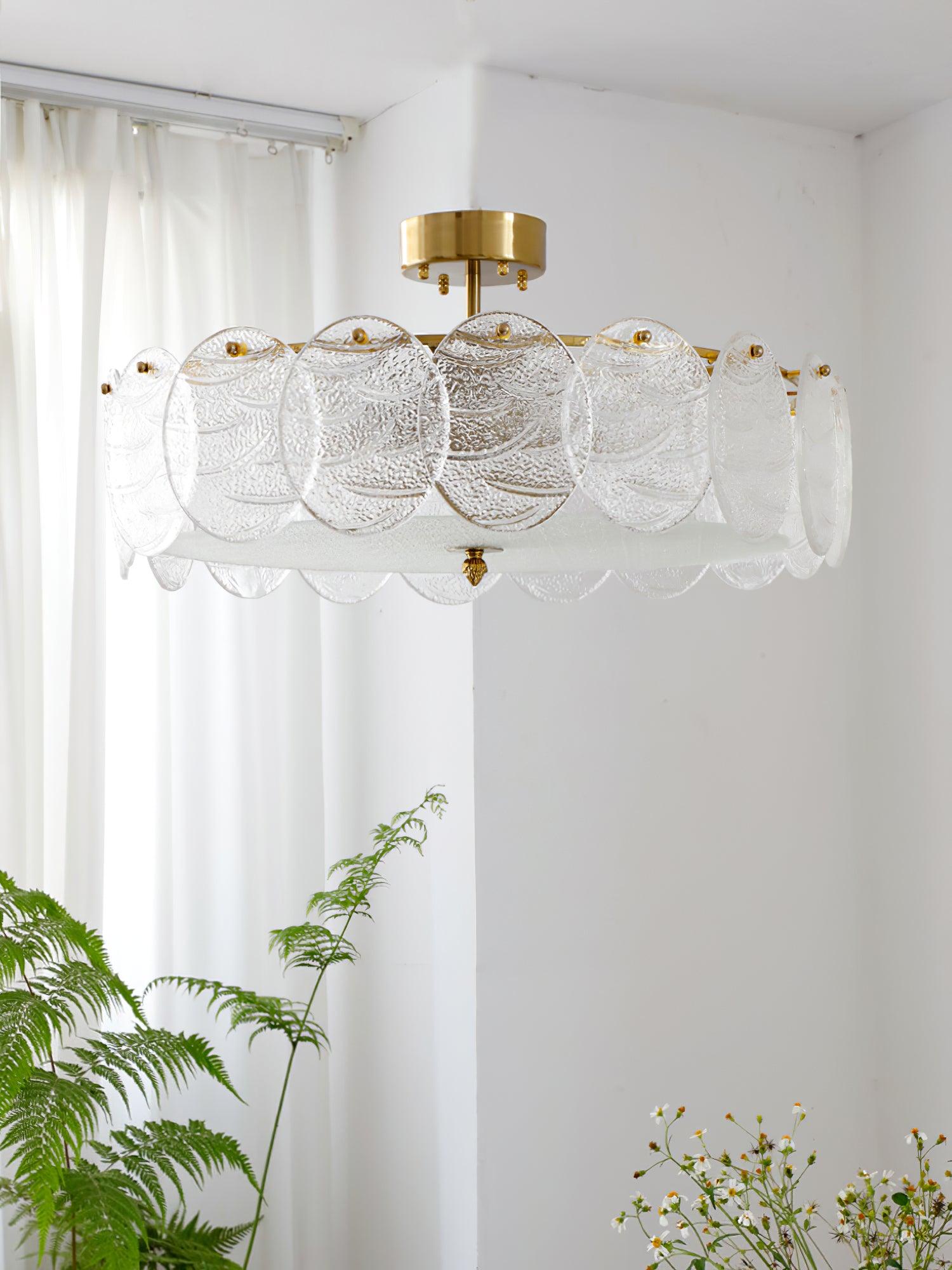 Lustra Ceiling Lamp with Gold Finish and Ribbed Glass - Letslighting