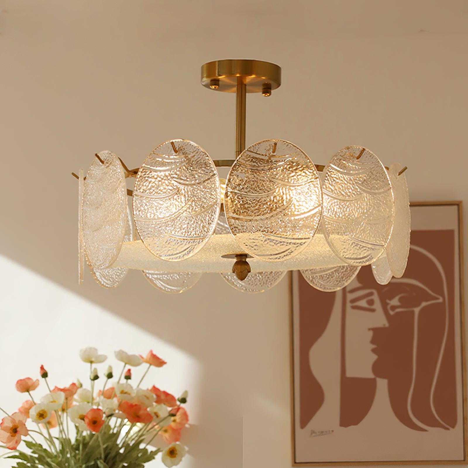 Lustra Ceiling Lamp with Gold Finish and Ribbed Glass - Letslighting