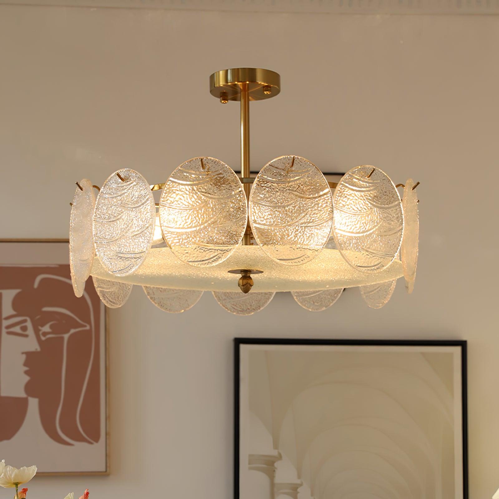 Lustra Ceiling Lamp with Gold Finish and Ribbed Glass - Letslighting