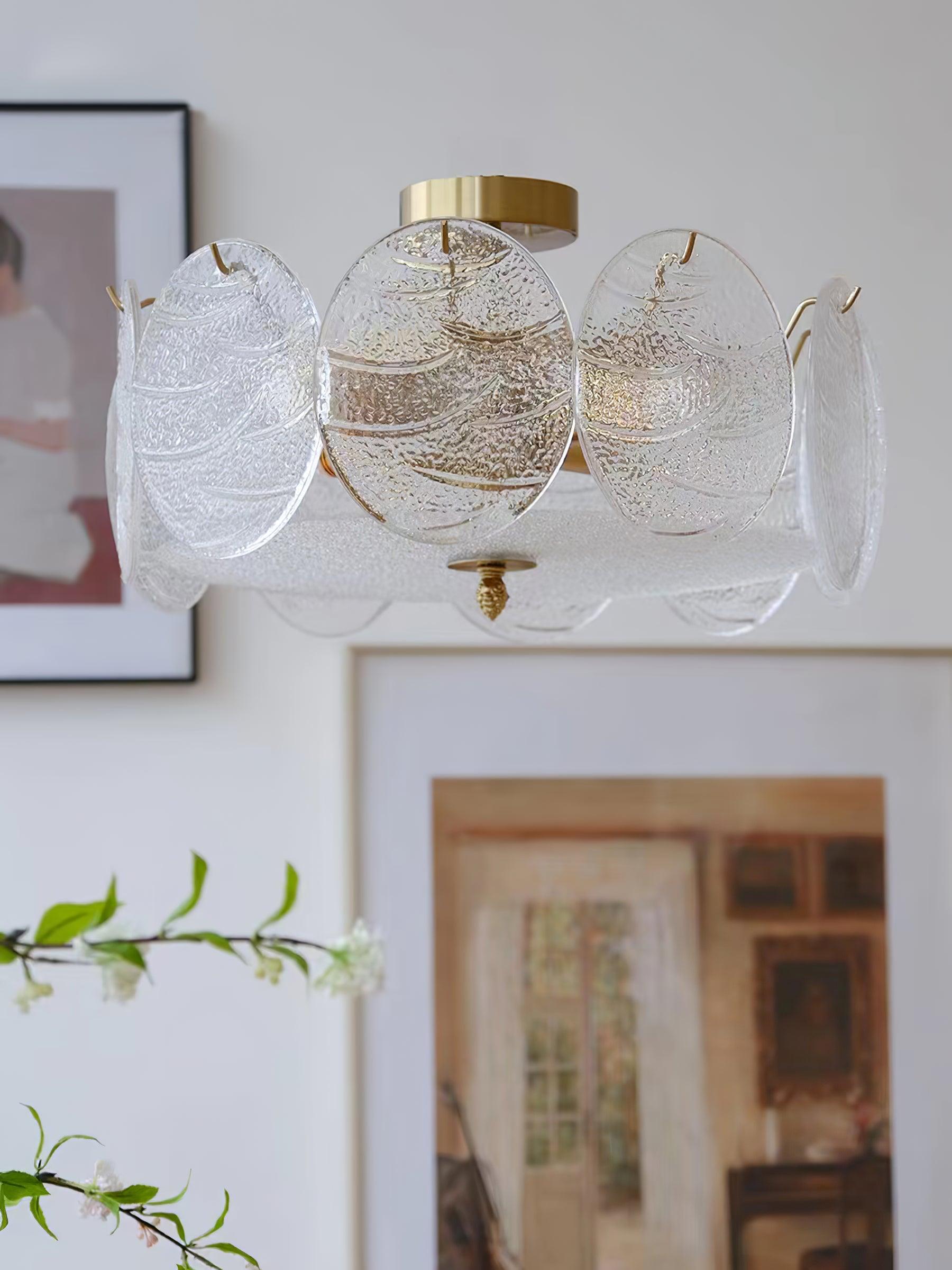 Lustra Ceiling Lamp with Gold Finish and Ribbed Glass - Letslighting