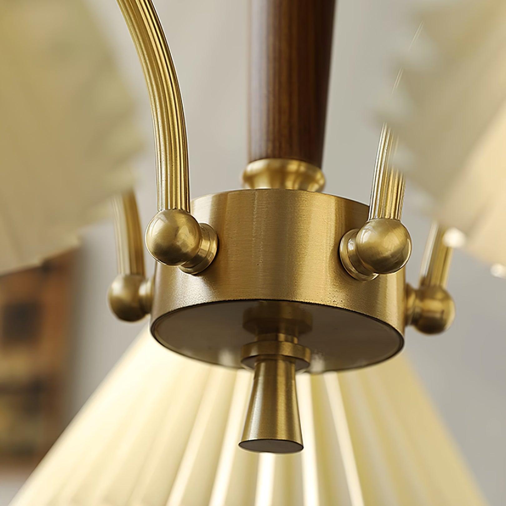 Chandelier Pleated Fabric Shades Walnut Brass Arms Warm Retro - Letslighting