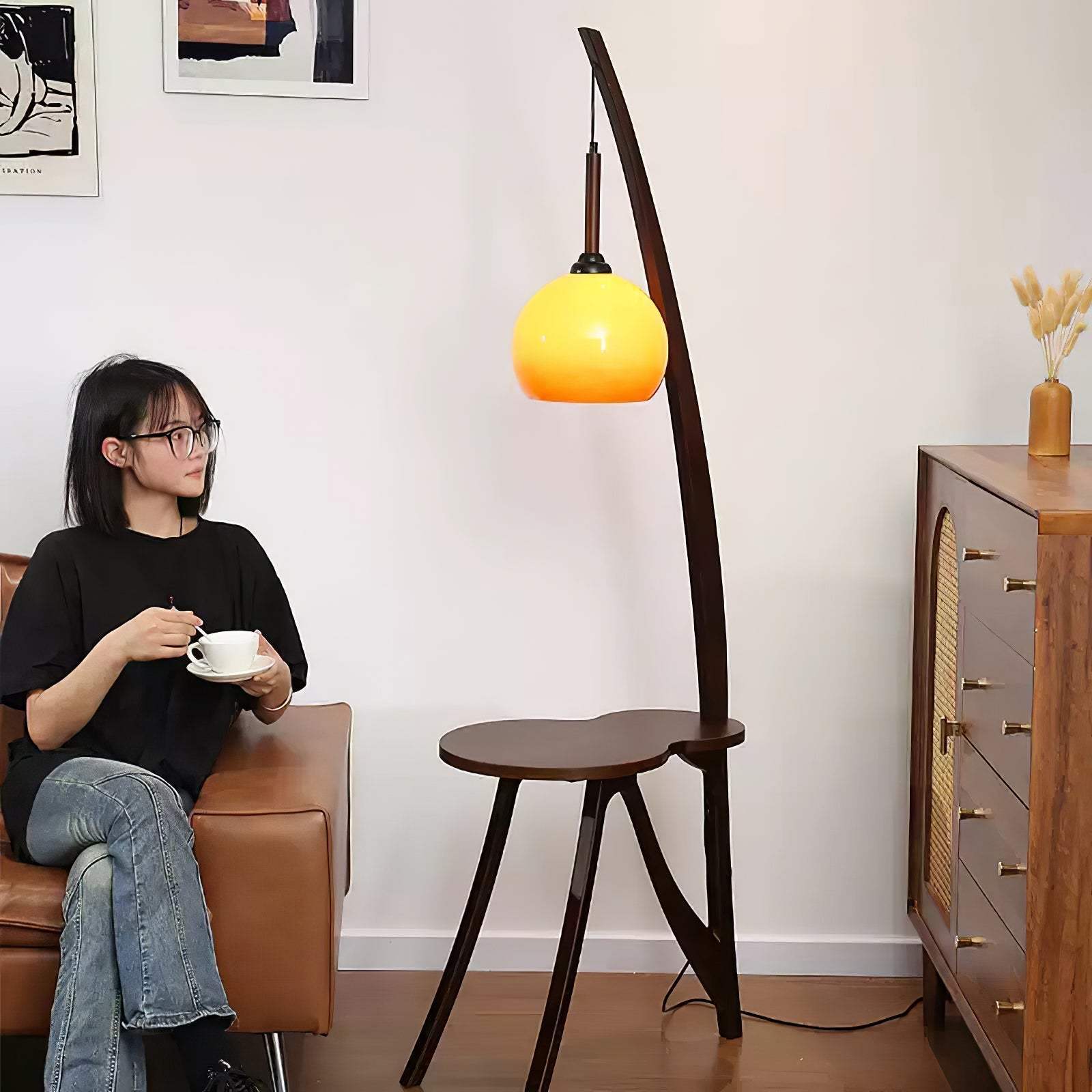 Arc Wood Hanging Floor Lamp - Blowlighting