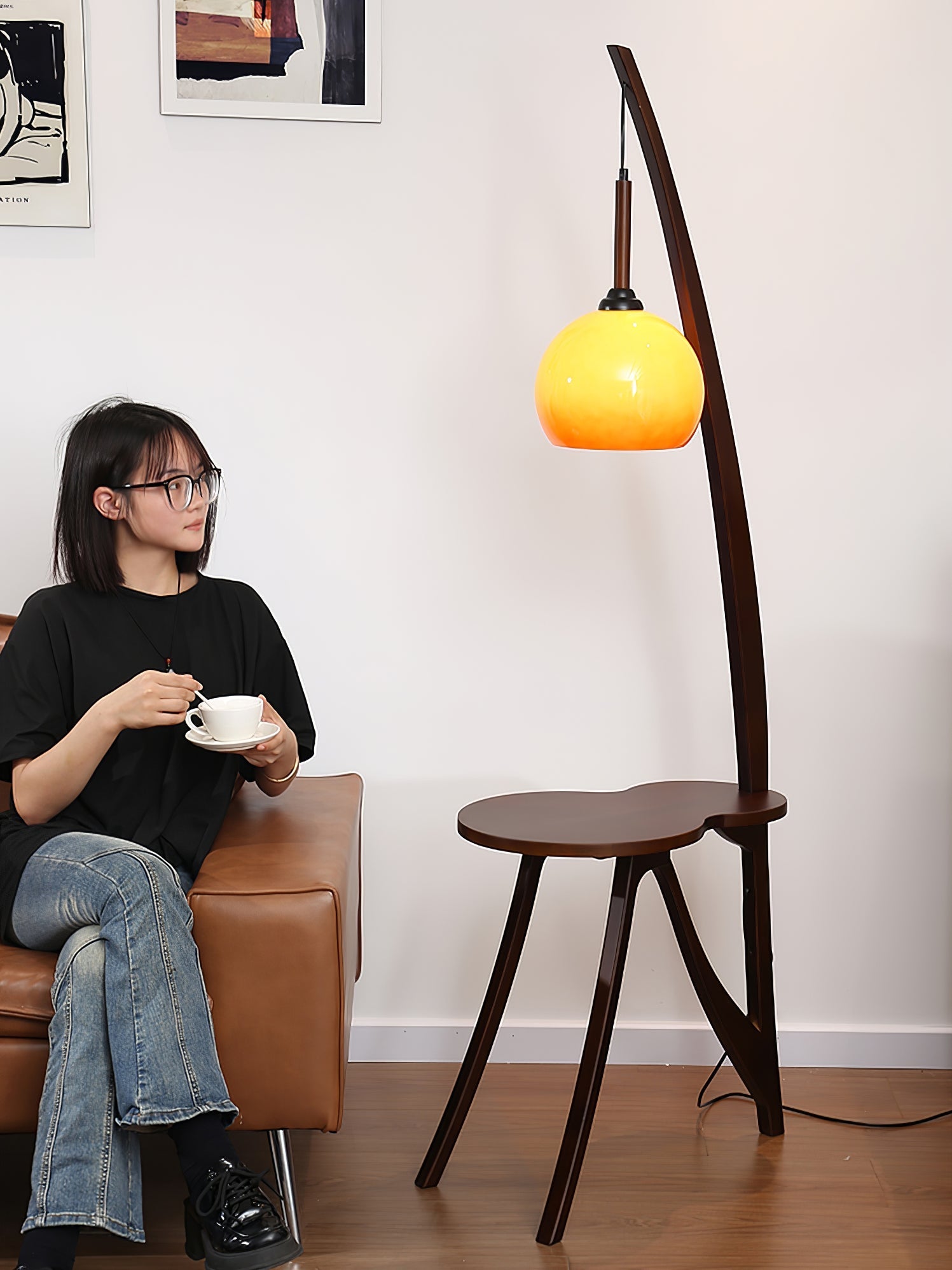 Arc Wood Hanging Floor Lamp - Blowlighting