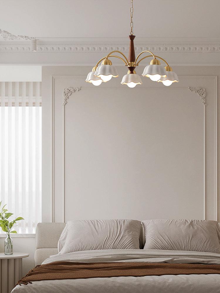 Lustra Chandelier Brass Wood Opaline Ceramic - Letslighting