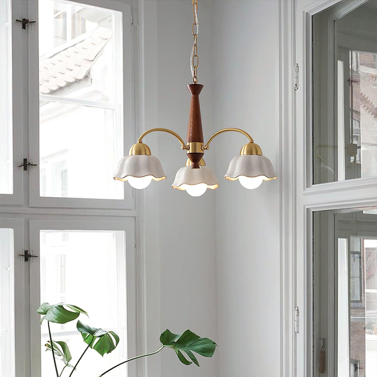 Olivia Floral Chandeliers Wood Ceramic - Letslighting