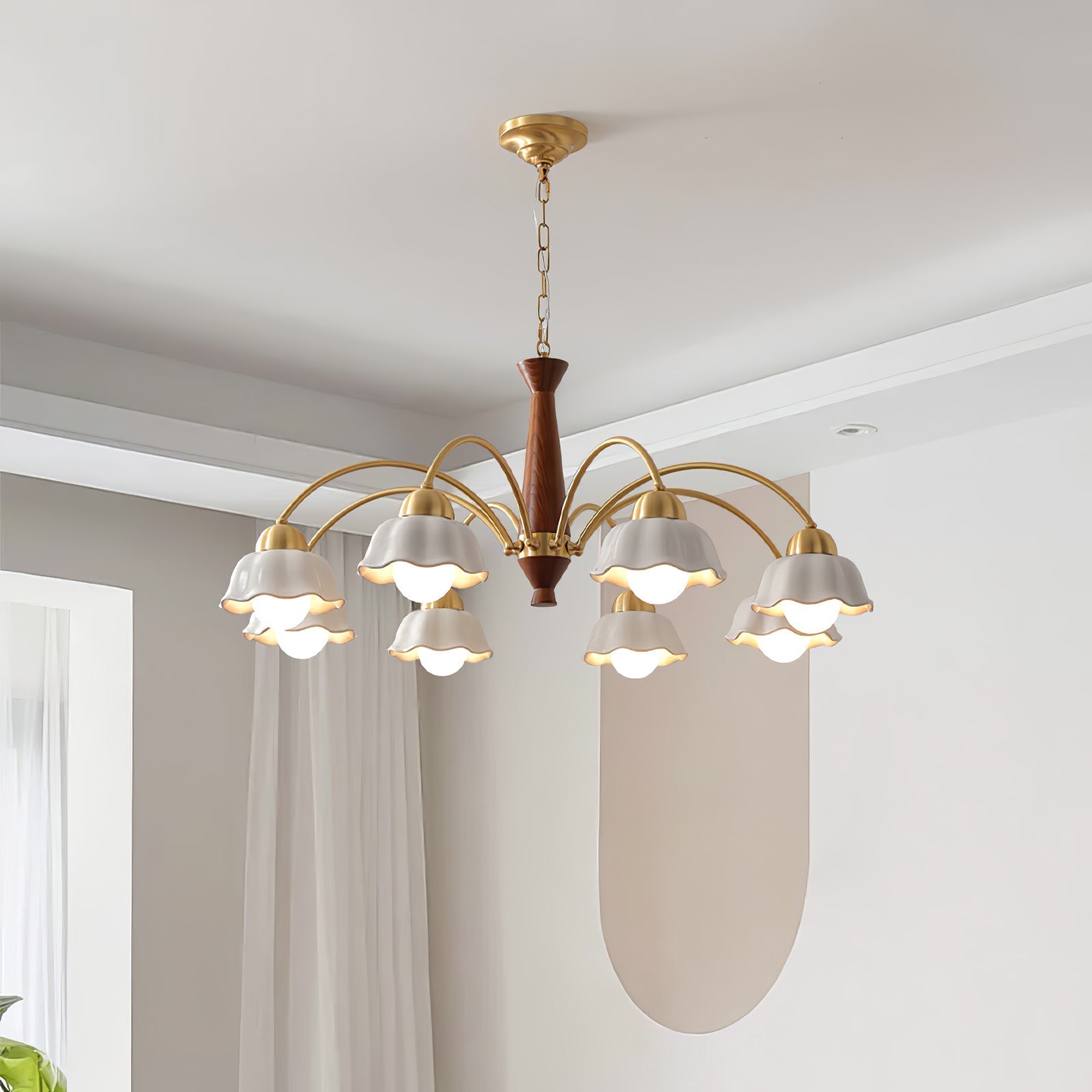 Lustra Chandelier Brass Wood Opaline Ceramic - Letslighting