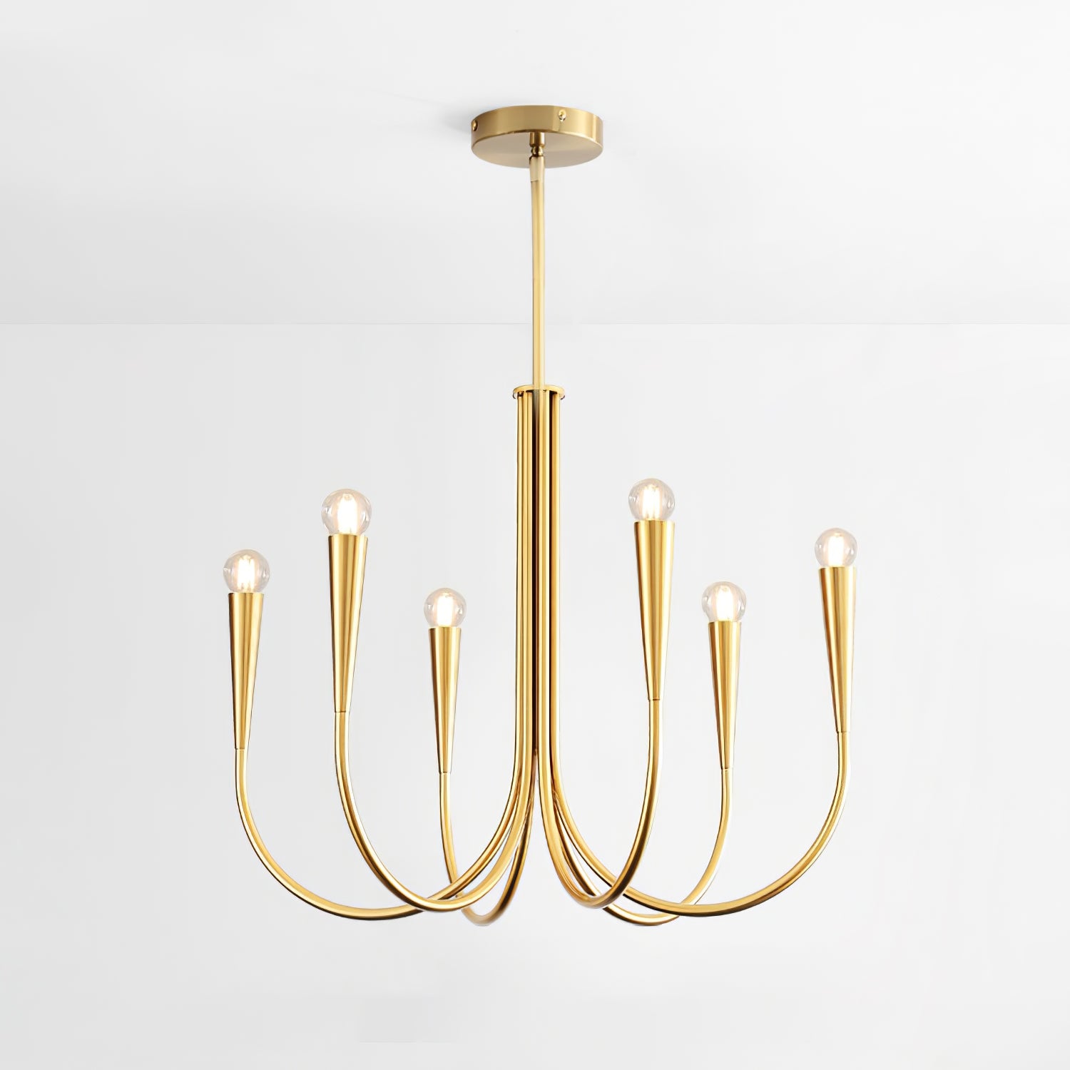 Lustra Chandelier Swoop Arm Brass Minimalist - Letslighting