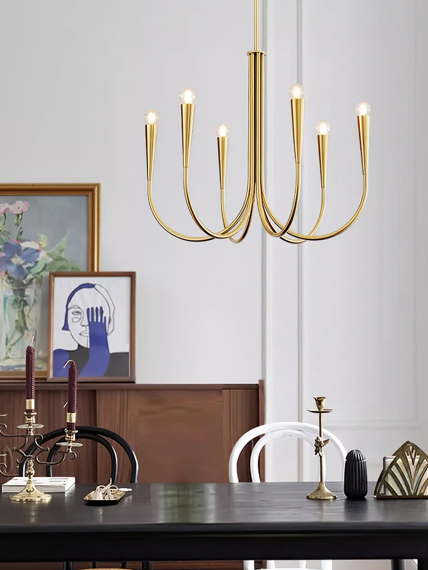 Lustra Chandelier Swoop Arm Brass Minimalist - Letslighting
