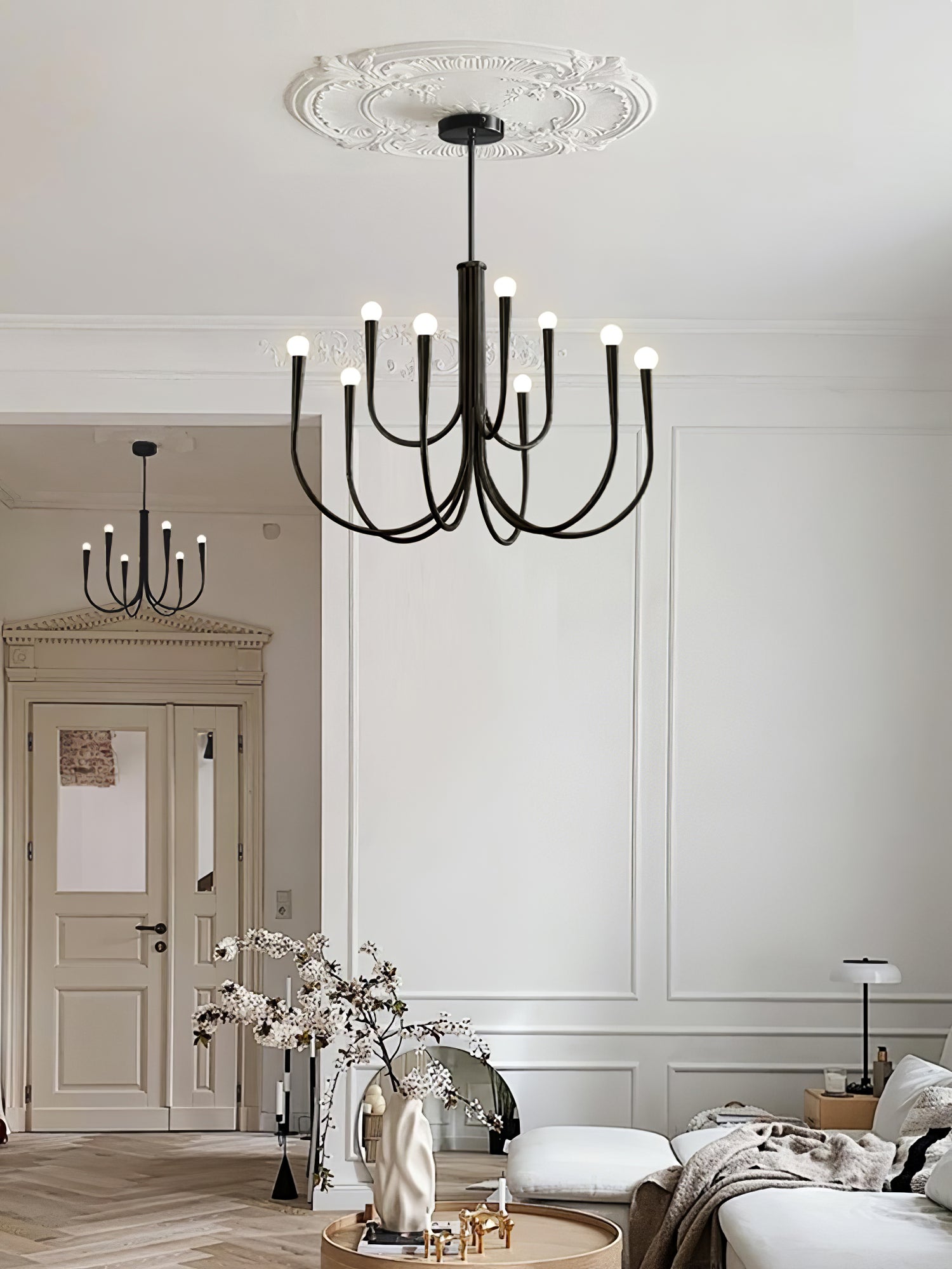 Lustra Chandelier Swoop Arm Brass Minimalist - Letslighting