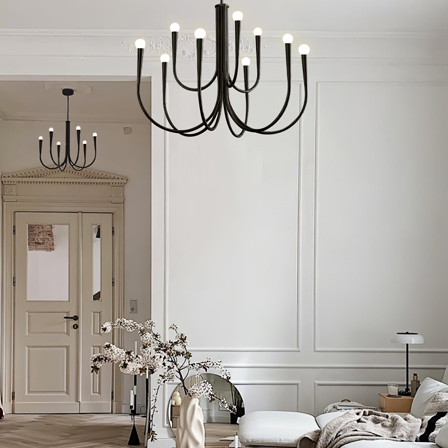 Lustra Chandelier Swoop Arm Brass Minimalist - Letslighting