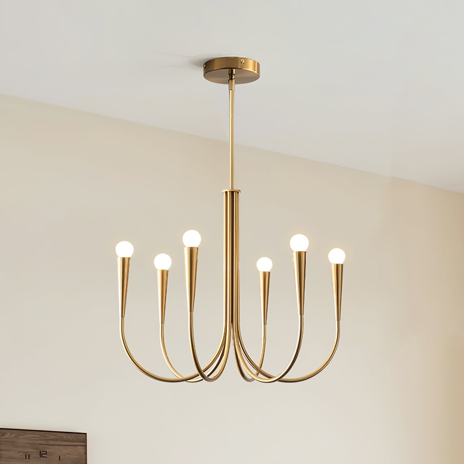 Lustra Chandelier Swoop Arm Brass Minimalist - Letslighting