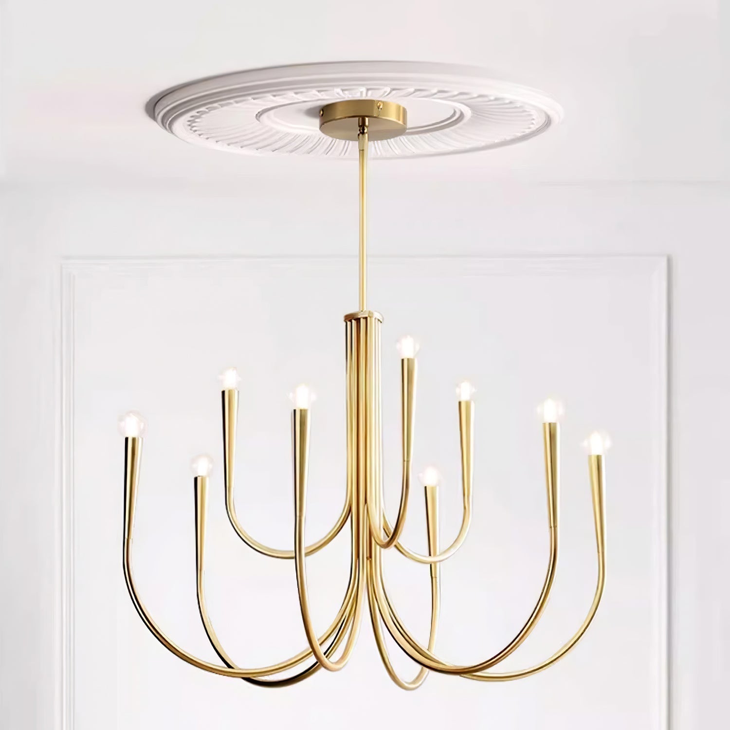 Lustra Chandelier Swoop Arm Brass Minimalist - Letslighting