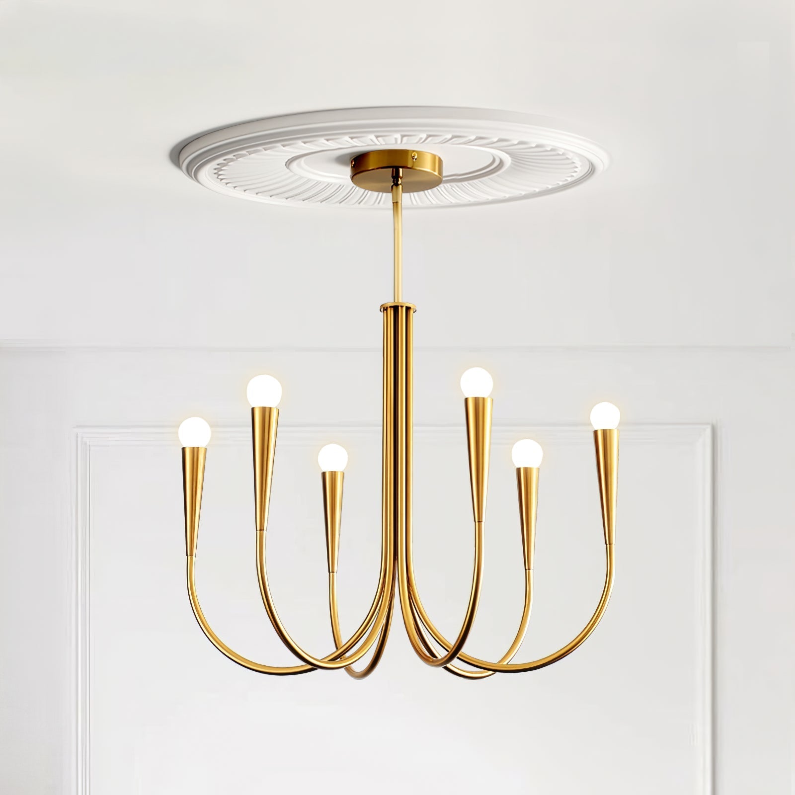 Lustra Chandelier Swoop Arm Brass Minimalist - Letslighting