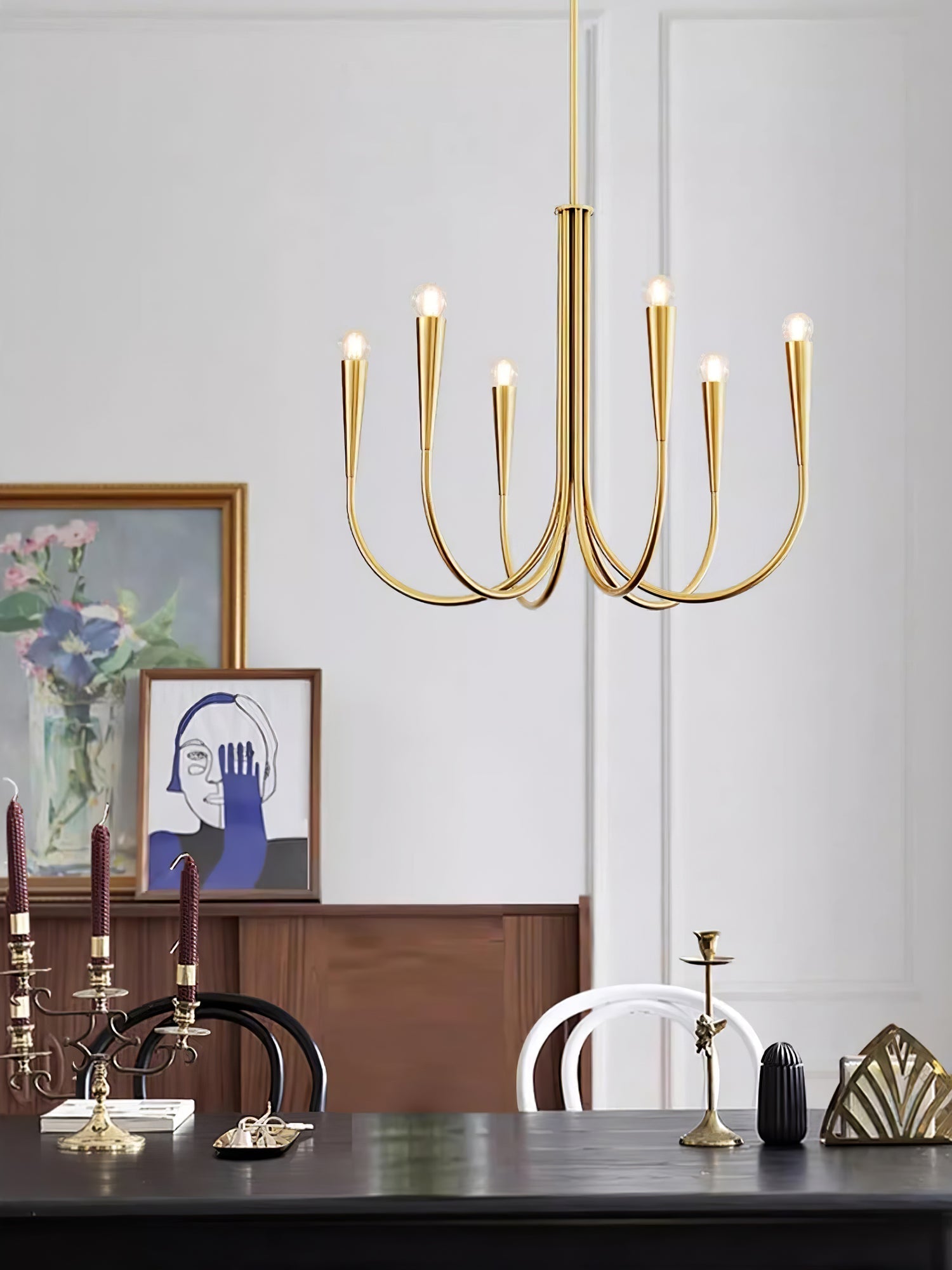 Lustra Chandelier Swoop Arm Brass Minimalist - Letslighting