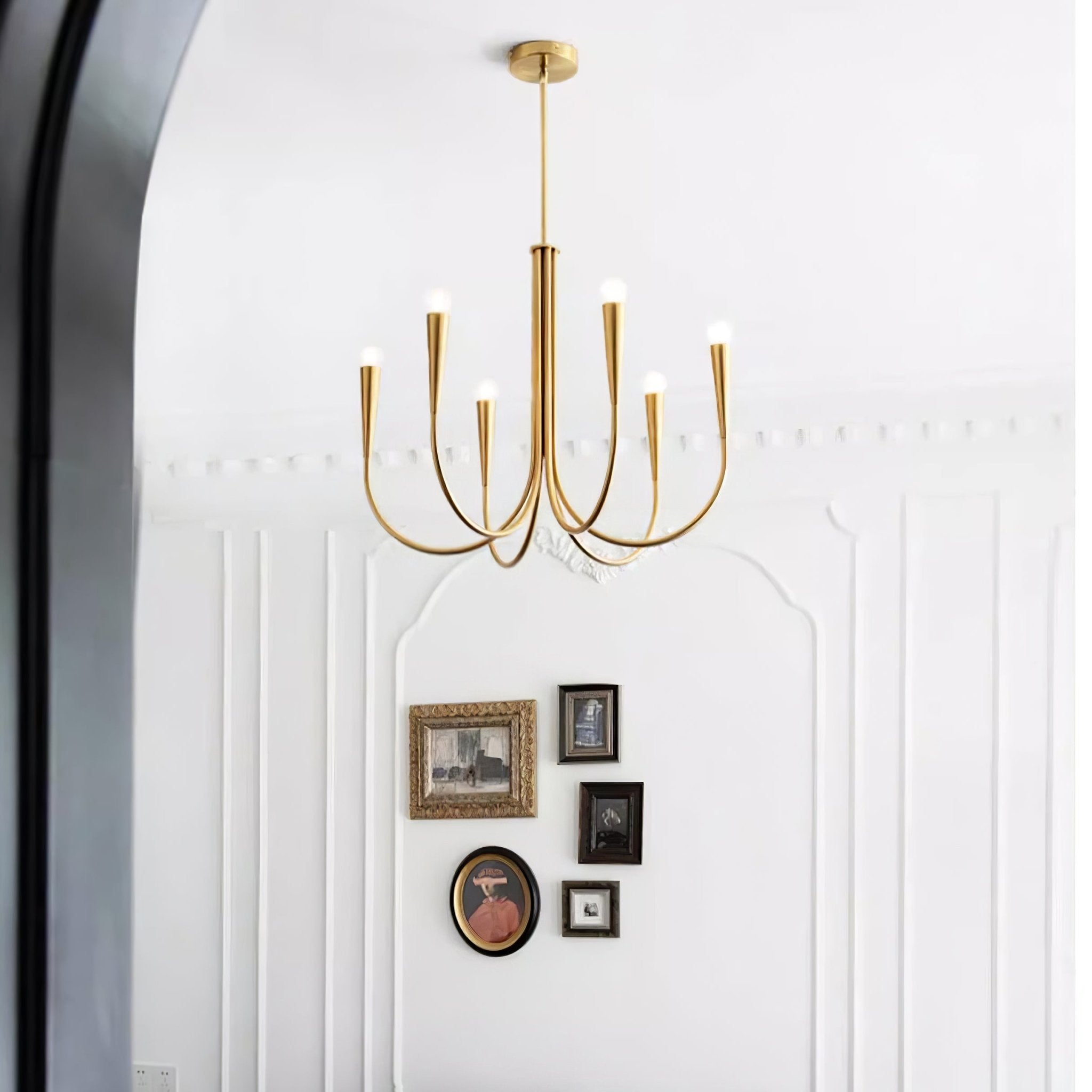 Lustra Chandelier Swoop Arm Brass Minimalist - Letslighting