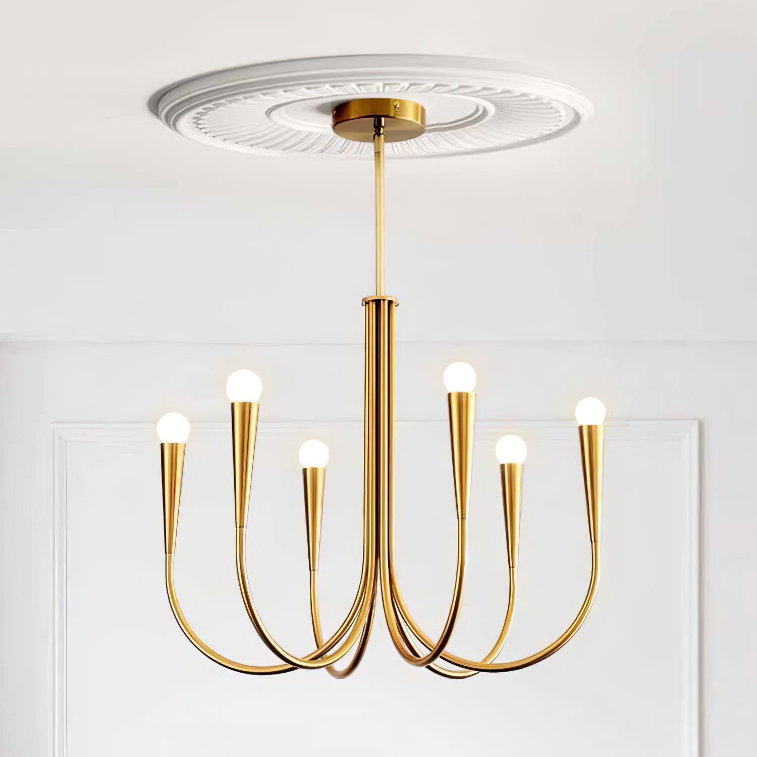 Lustra Chandelier Swoop Arm Brass Minimalist - Letslighting