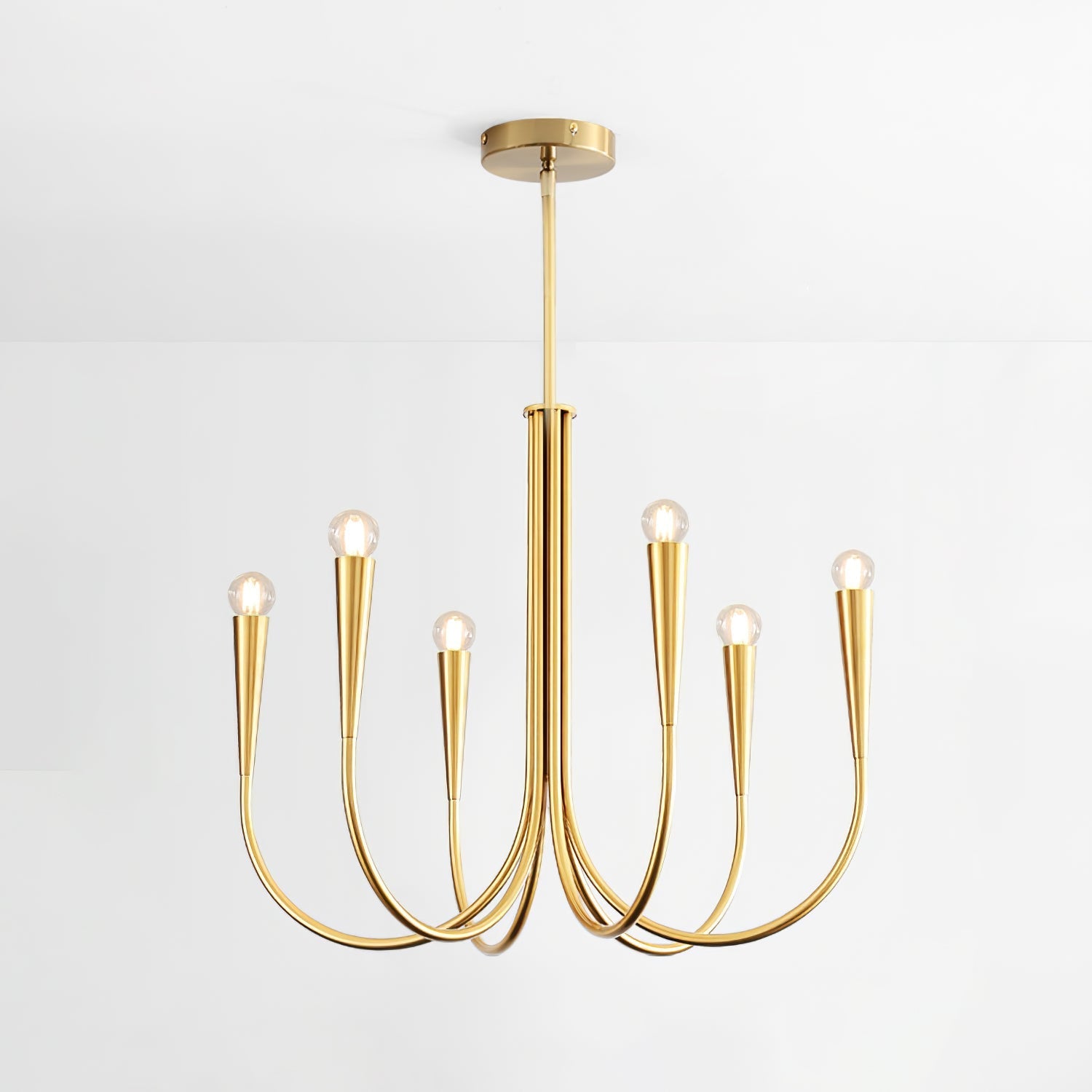 Lustra Chandelier Swoop Arm Brass Minimalist - Letslighting