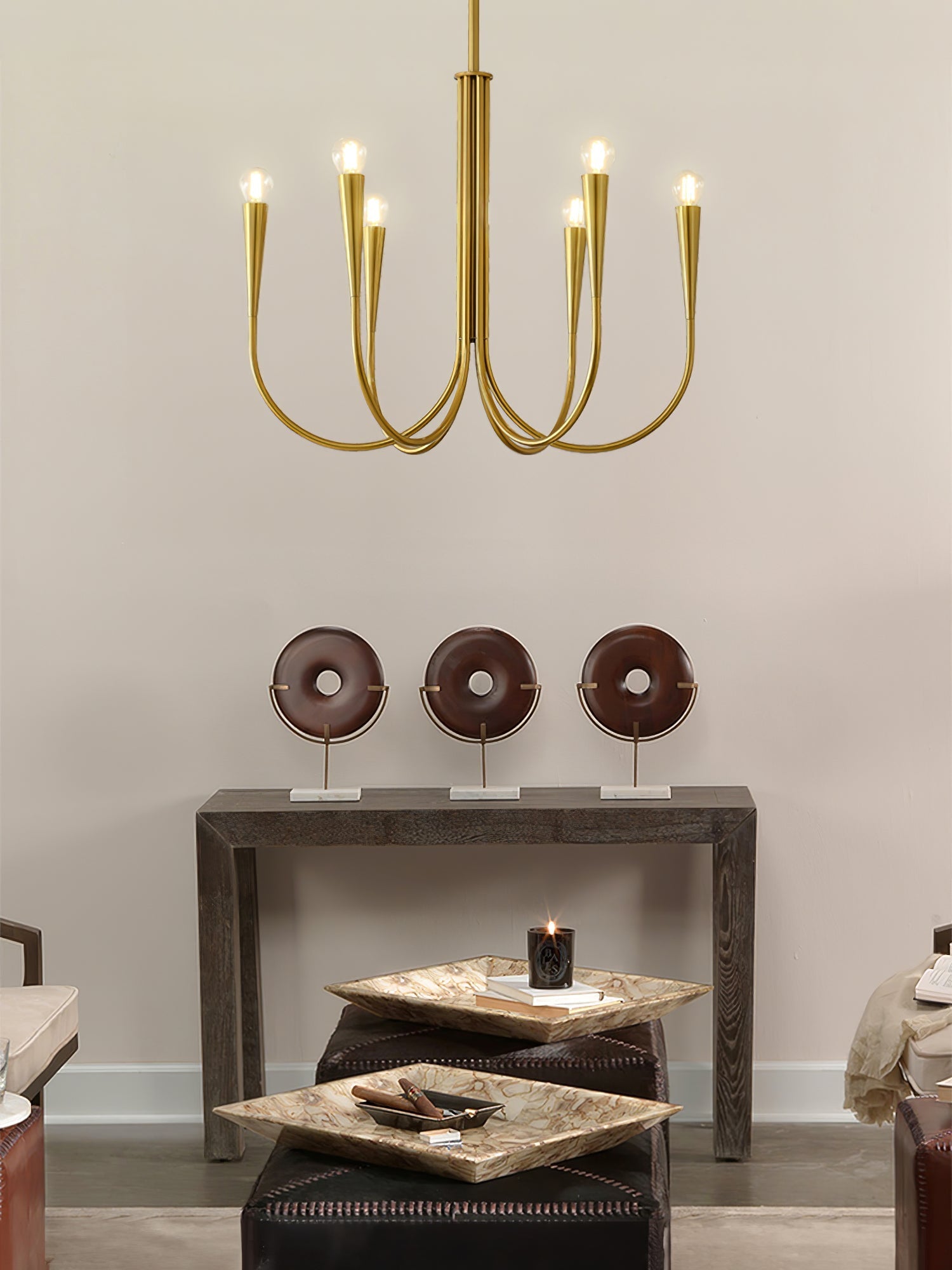 Lustra Chandelier Swoop Arm Brass Minimalist - Letslighting