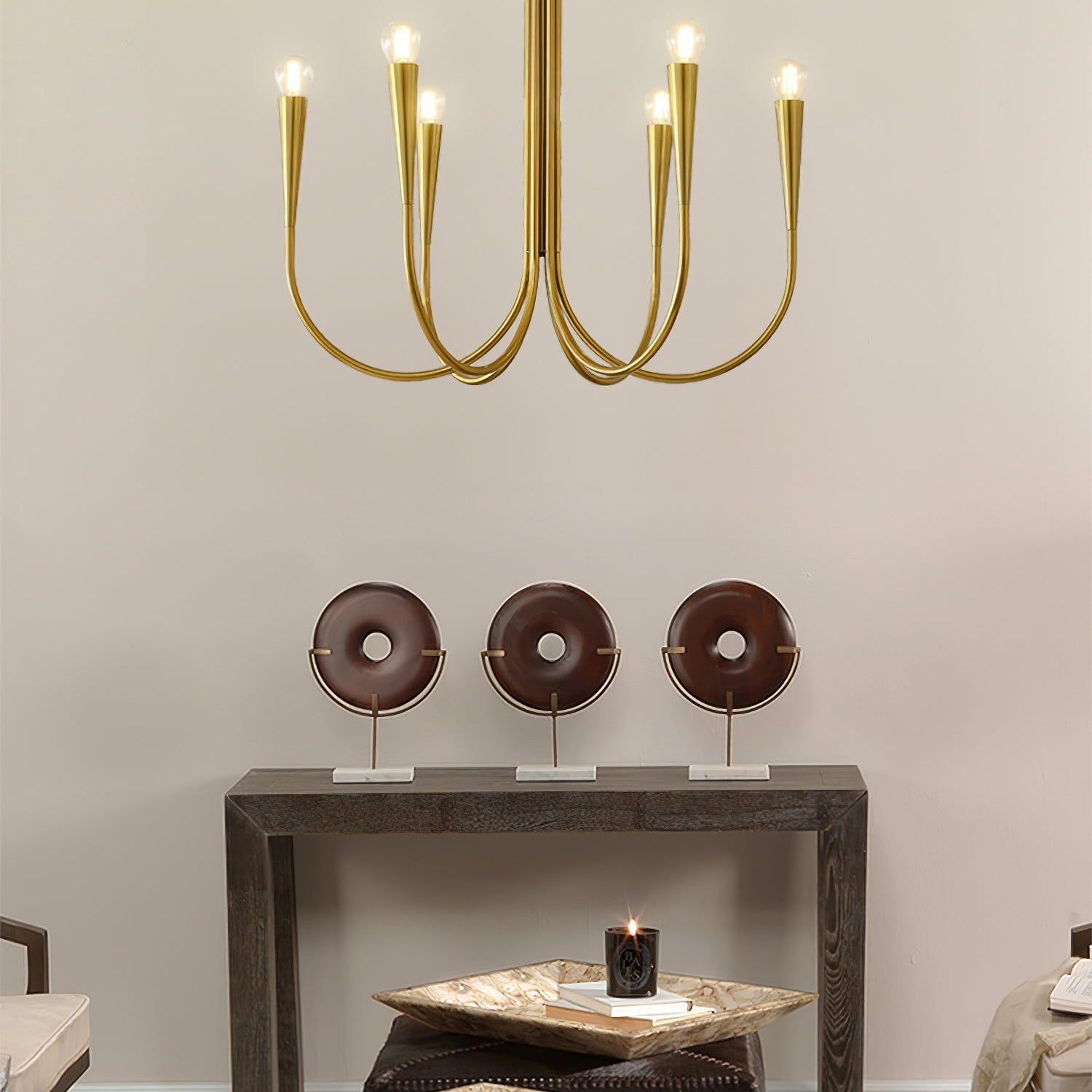 Lustra Chandelier Swoop Arm Brass Minimalist - Letslighting