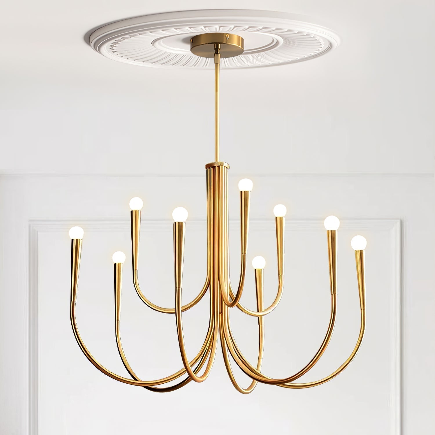 Lustra Chandelier Swoop Arm Brass Minimalist - Letslighting