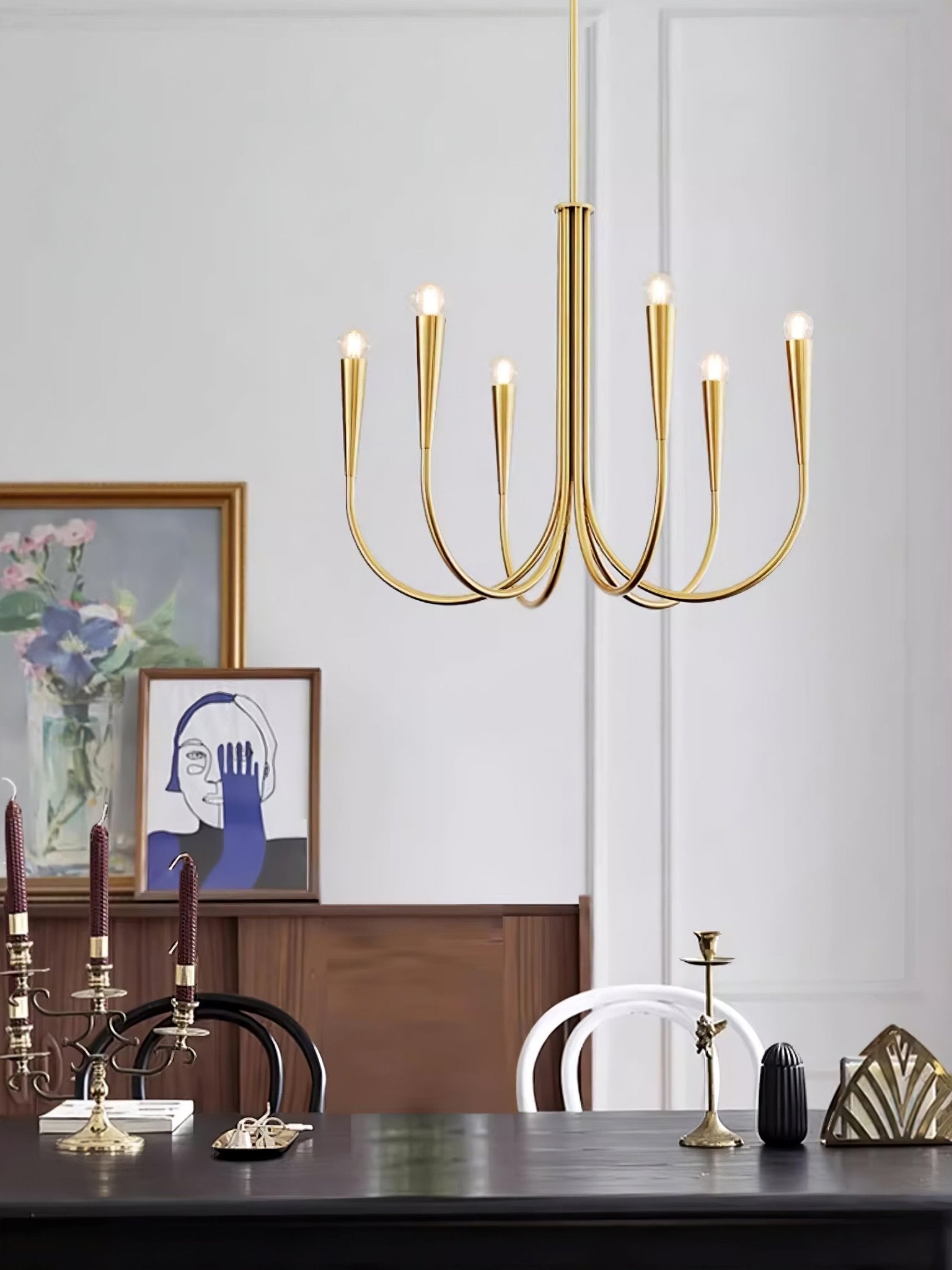 Lustra Chandelier Swoop Arm Brass Minimalist - Letslighting