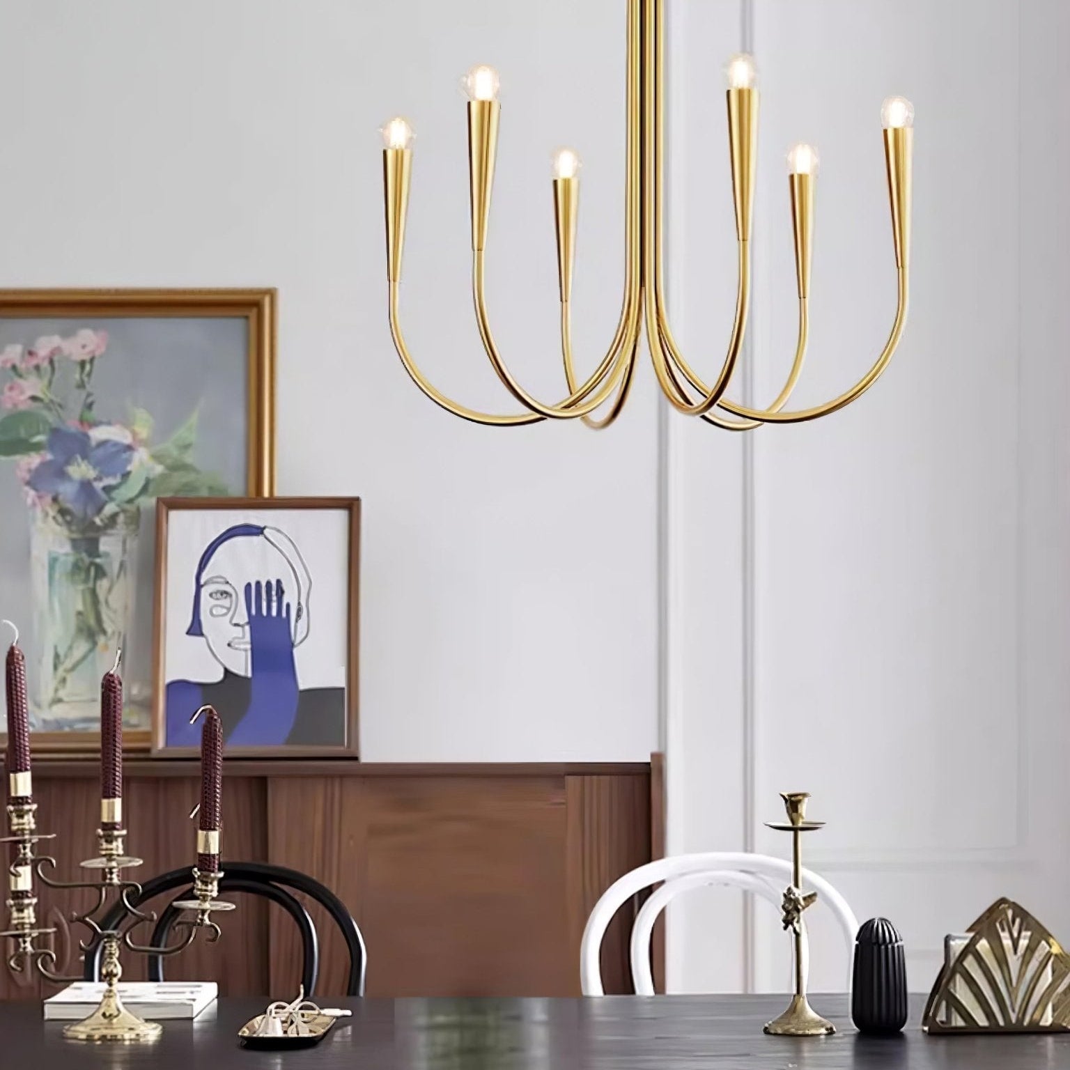 Lustra Chandelier Swoop Arm Brass Minimalist - Letslighting
