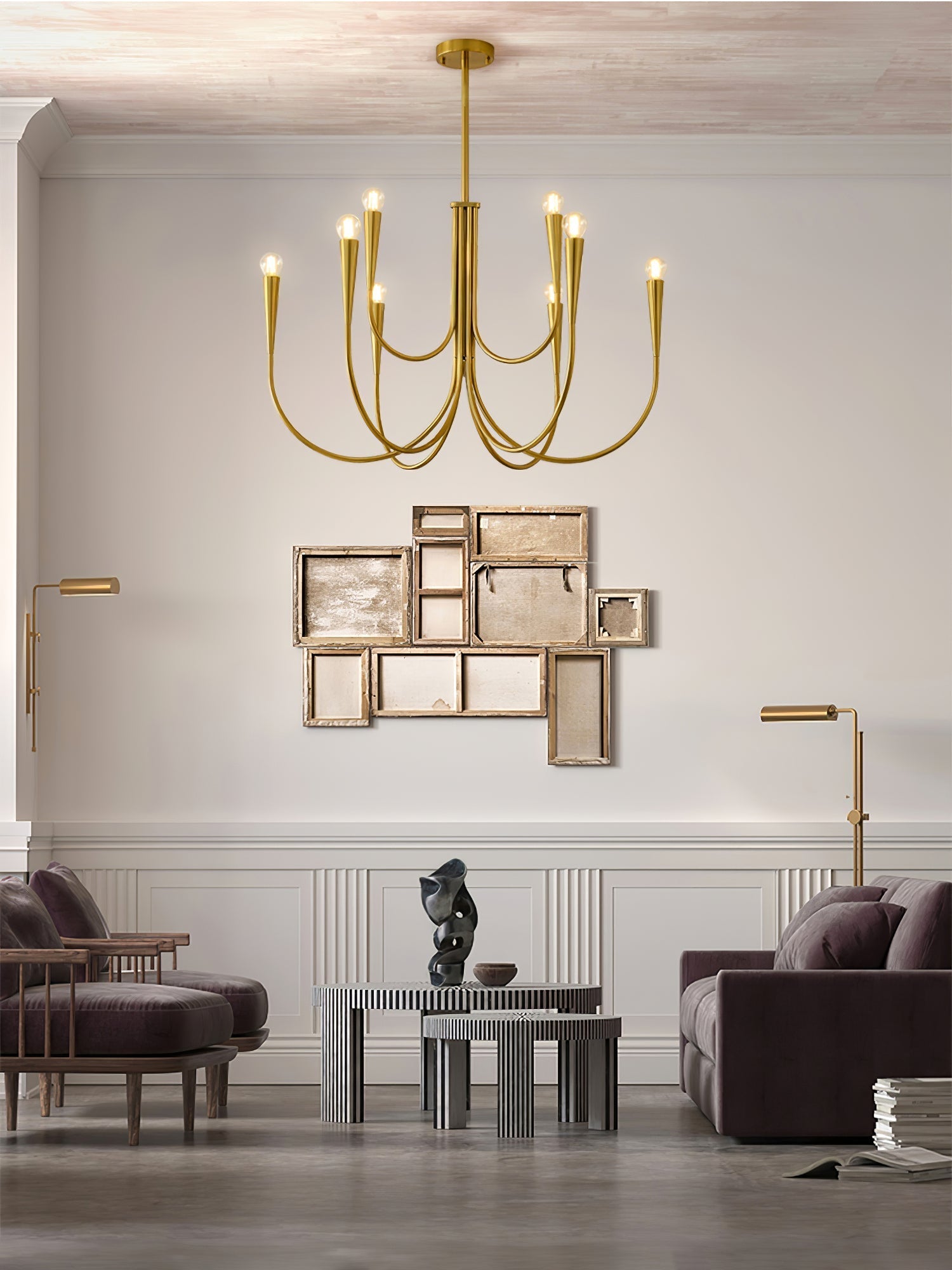 Lustra Chandelier Swoop Arm Brass Minimalist - Letslighting