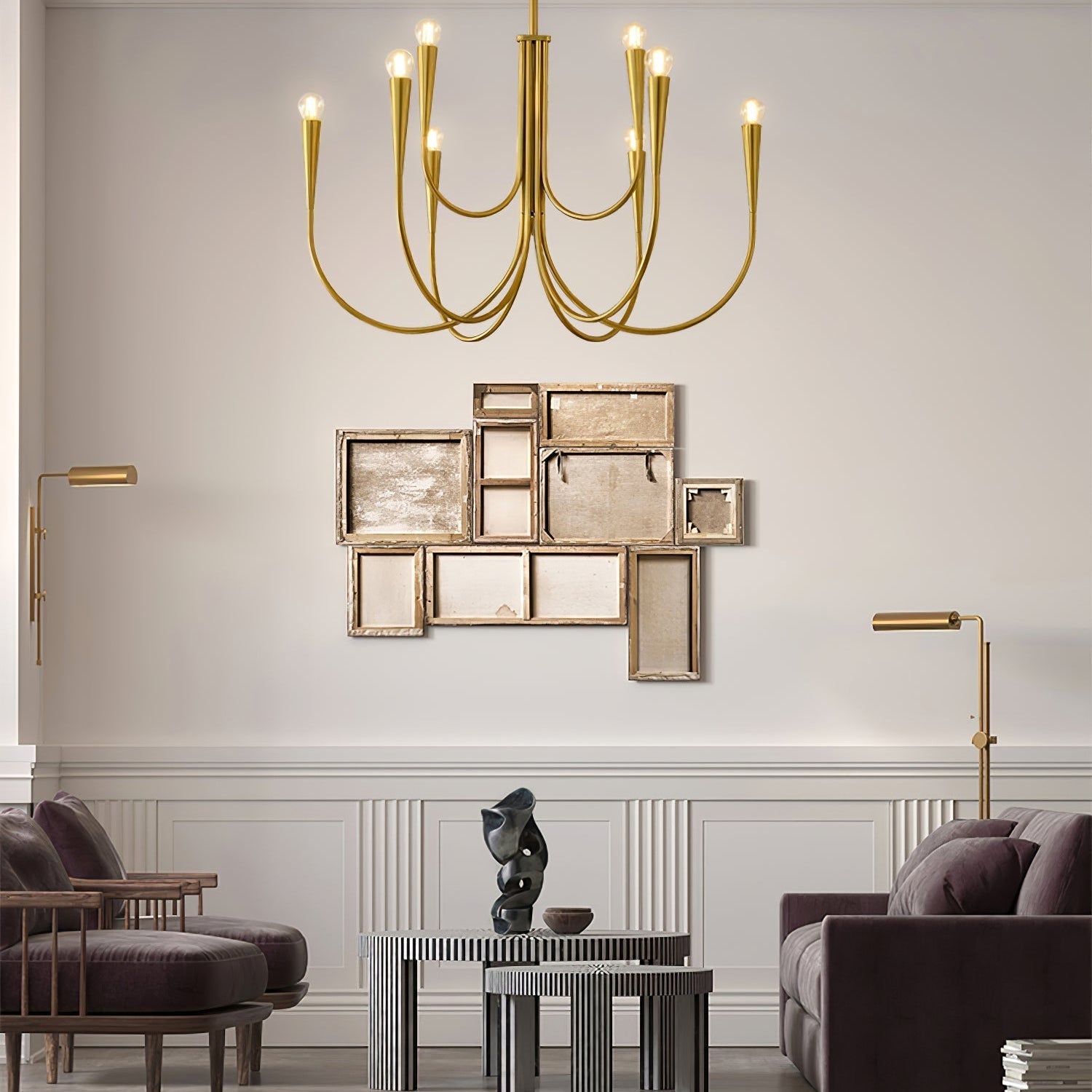 Lustra Chandelier Swoop Arm Brass Minimalist - Letslighting