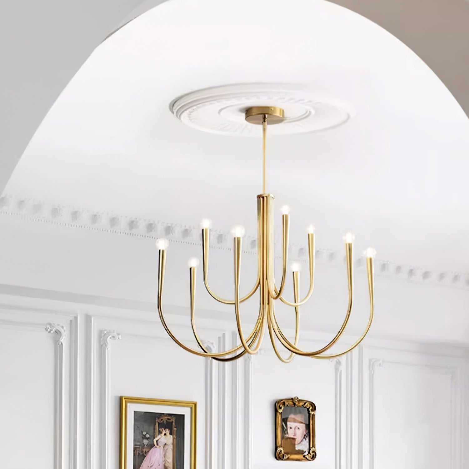 Lustra Chandelier Swoop Arm Brass Minimalist - Letslighting