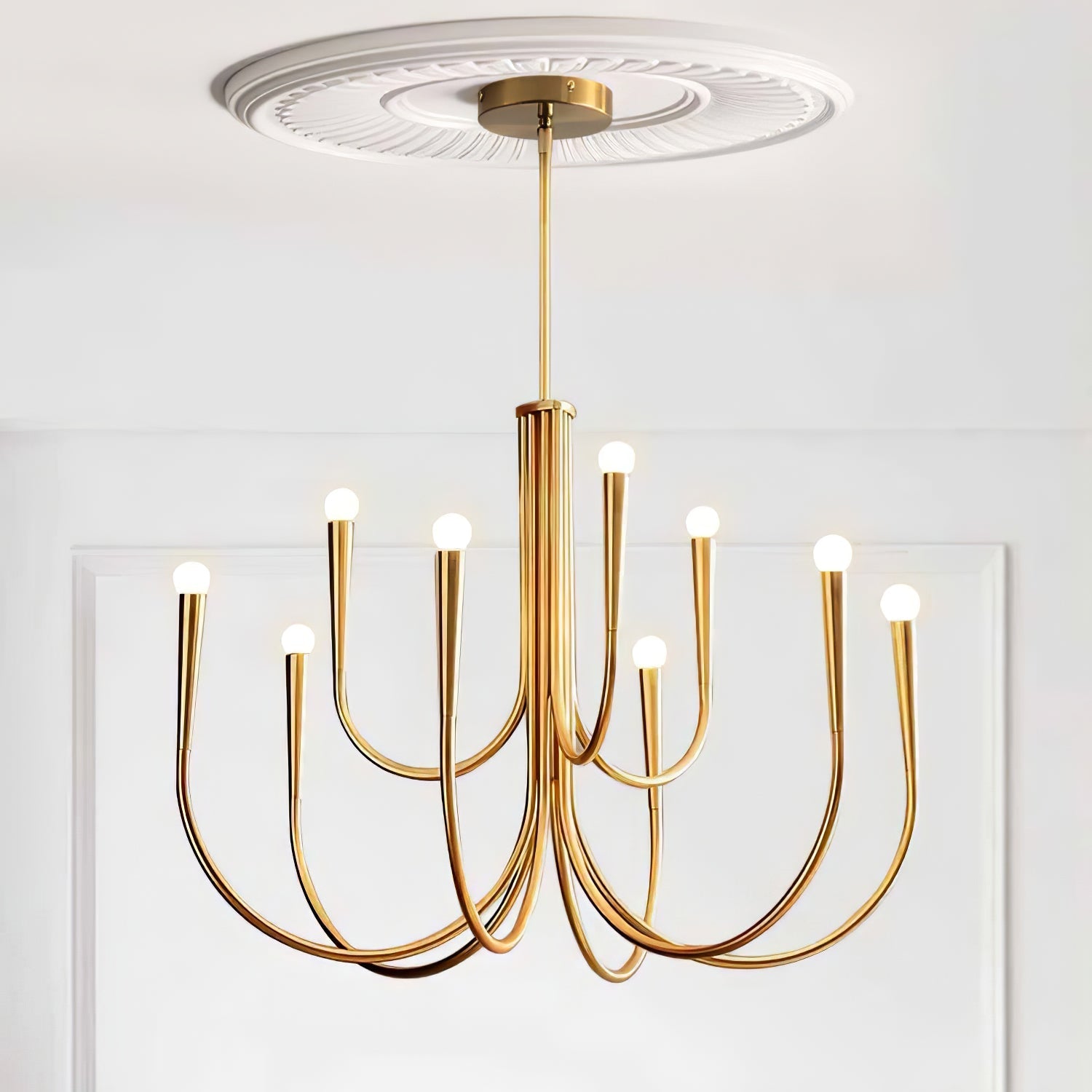Lustra Chandelier Swoop Arm Brass Minimalist - Letslighting