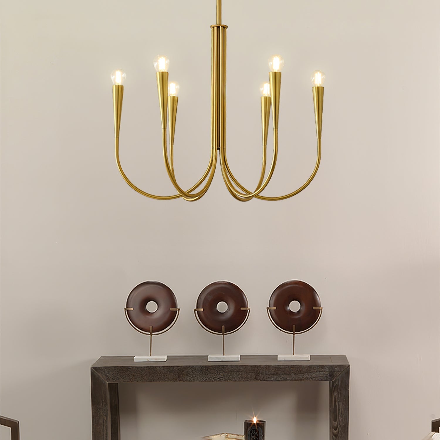 Lustra Chandelier Swoop Arm Brass Minimalist - Letslighting