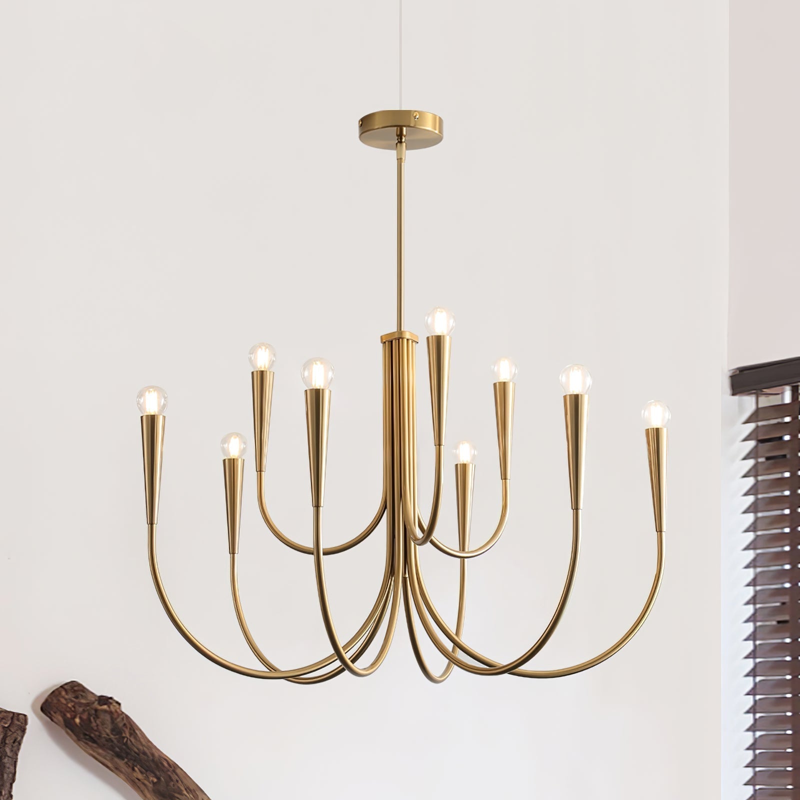 Lustra Chandelier Swoop Arm Brass Minimalist - Letslighting