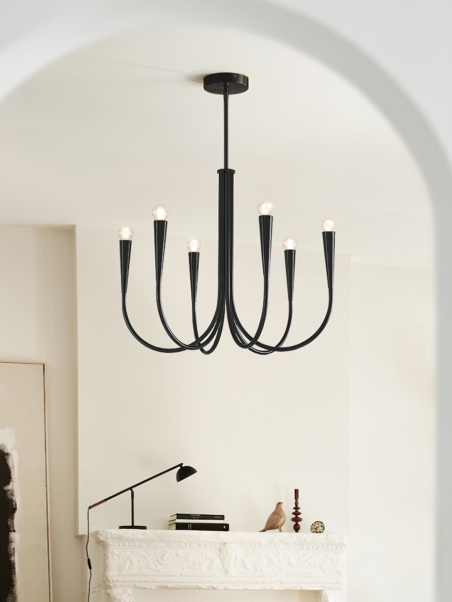Lustra Chandelier Swoop Arm Brass Minimalist - Letslighting