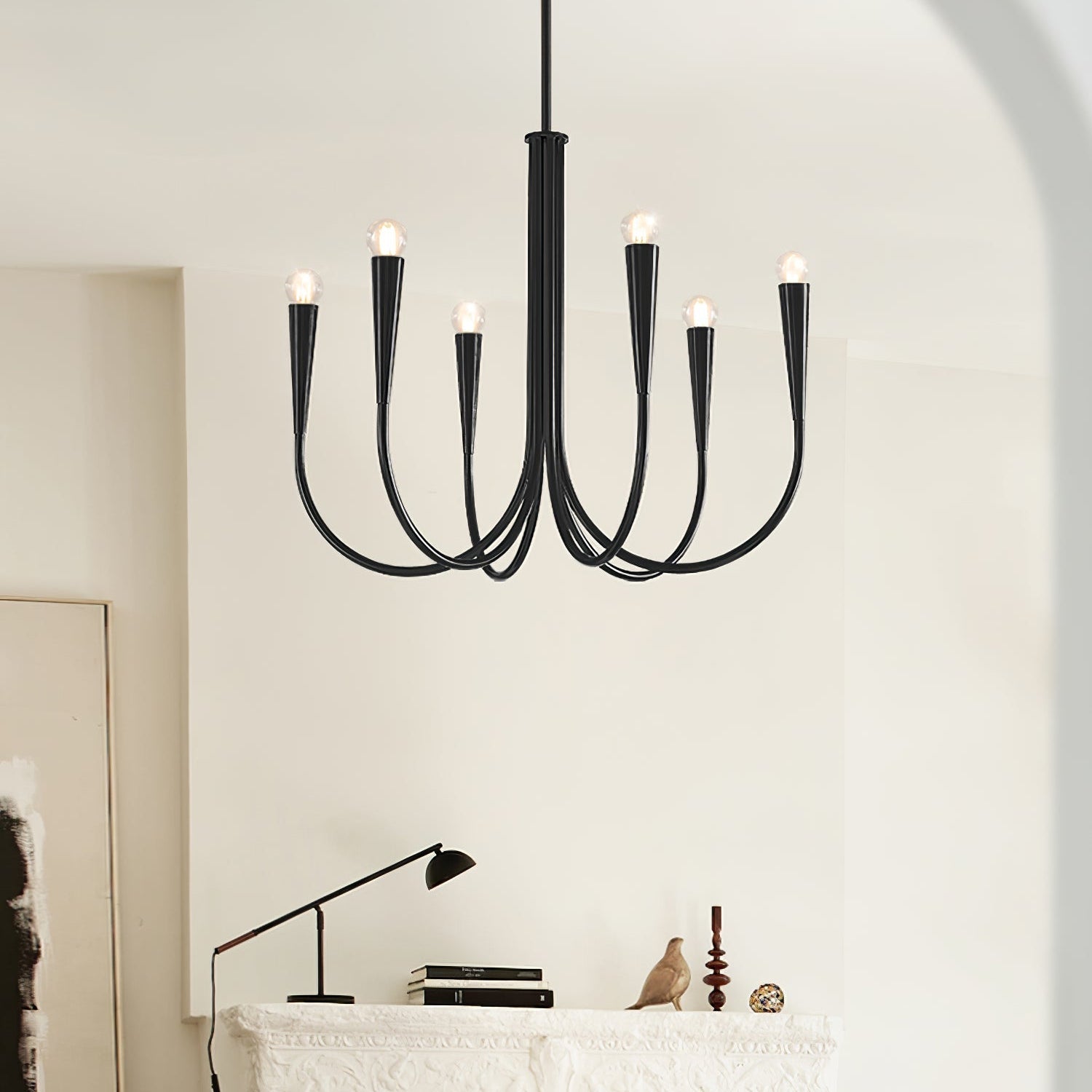Lustra Chandelier Swoop Arm Brass Minimalist - Letslighting