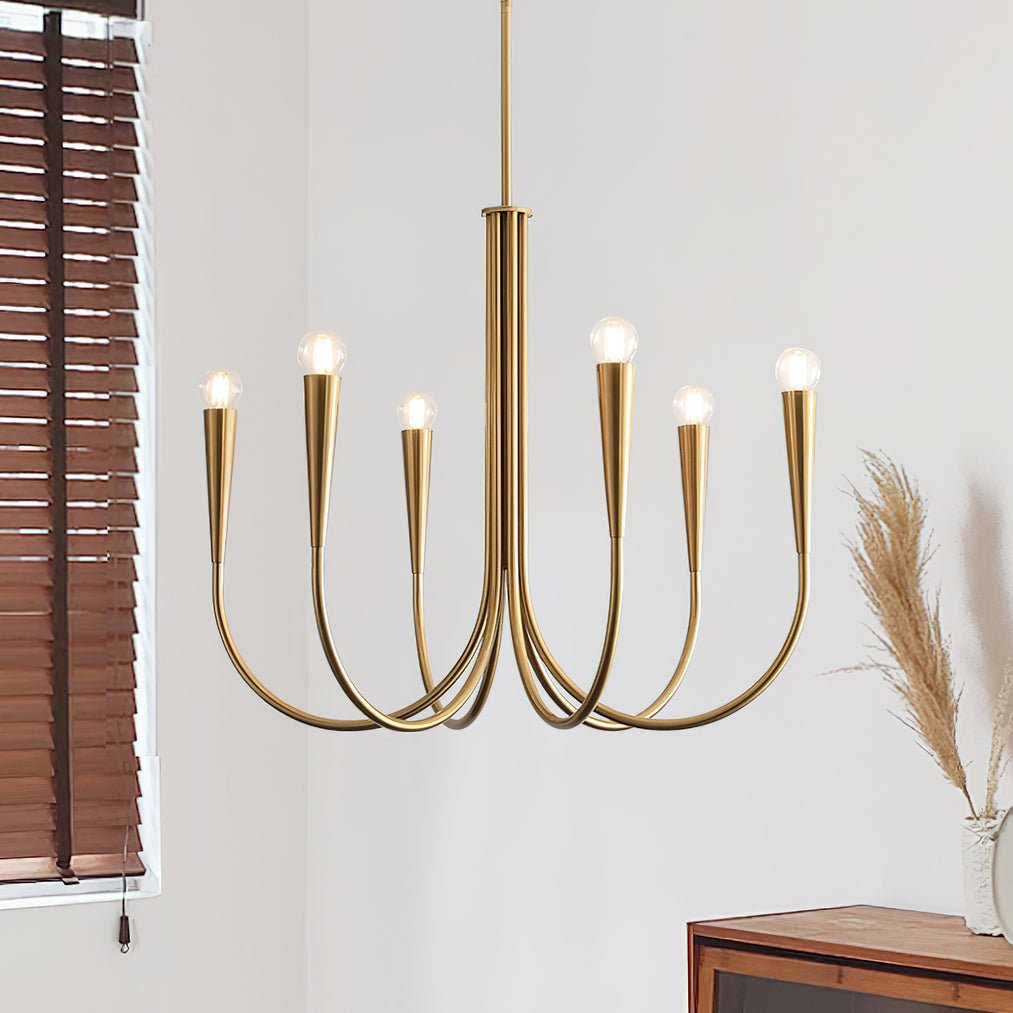 Lustra Chandelier Swoop Arm Brass Minimalist - Letslighting