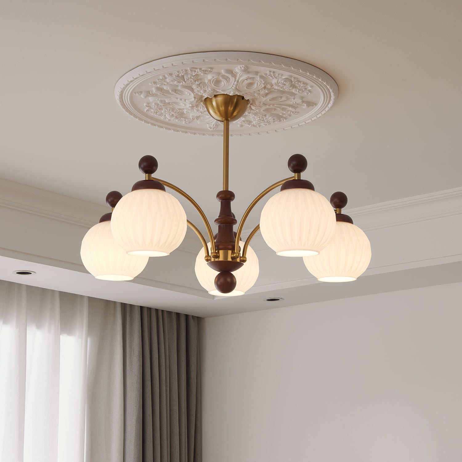 Vedoror Traditional Classic Orb Wood Glass Chandelier - Letslighting