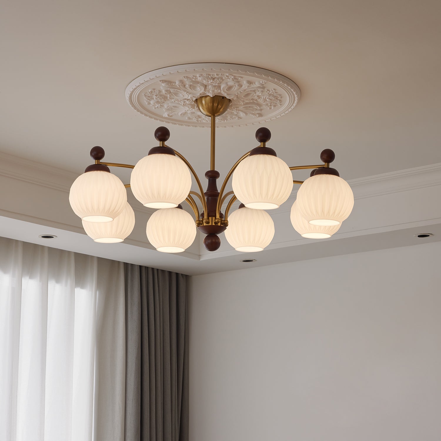 Vedoror Traditional Classic Orb Wood Glass Chandelier - Letslighting